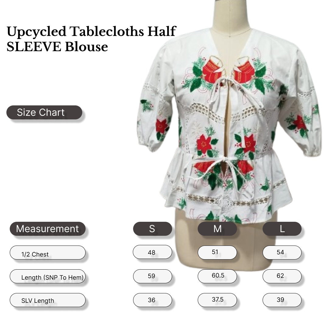 SS25 Upcycled Table Linen Puff Sleeves  Blouse