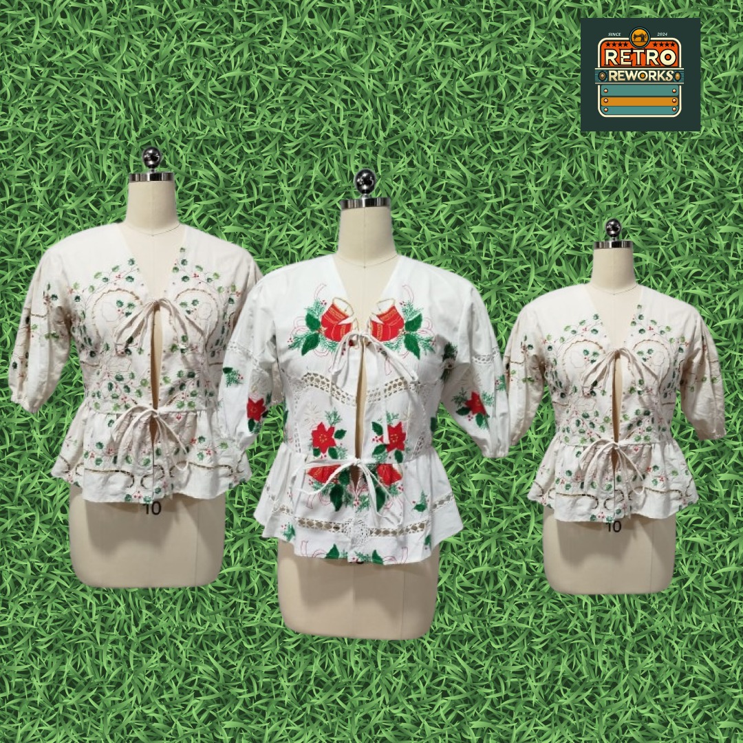 SS25 Upcycled Table Linen Puff Sleeves  Blouse