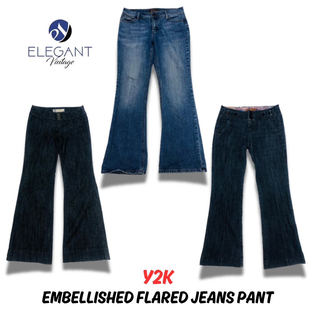 Y2K Embellished Flared Jeans Pants - EV0550