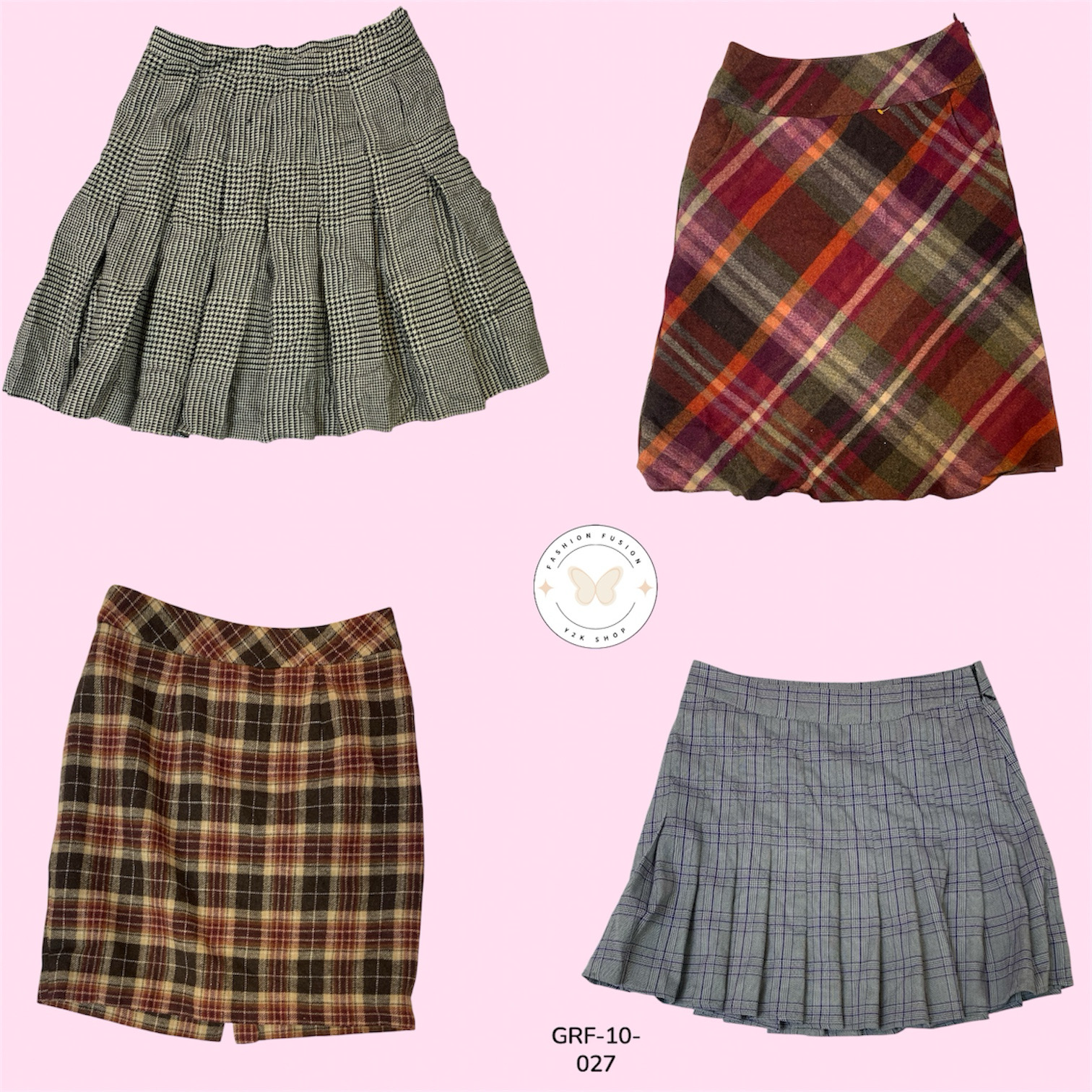 Y2K Soft Check Wool Skirt – Cozy Retro Aesthetic Look (GRF-10-027)