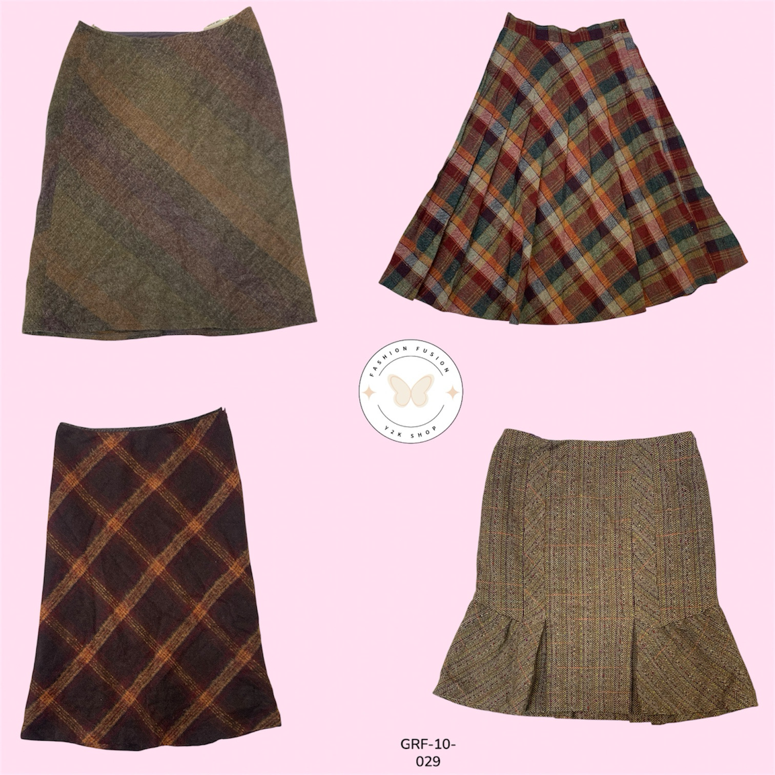 Y2K Wool Plaid Skirt – Timeless Vintage Street Fashion  (GRF-10-029)