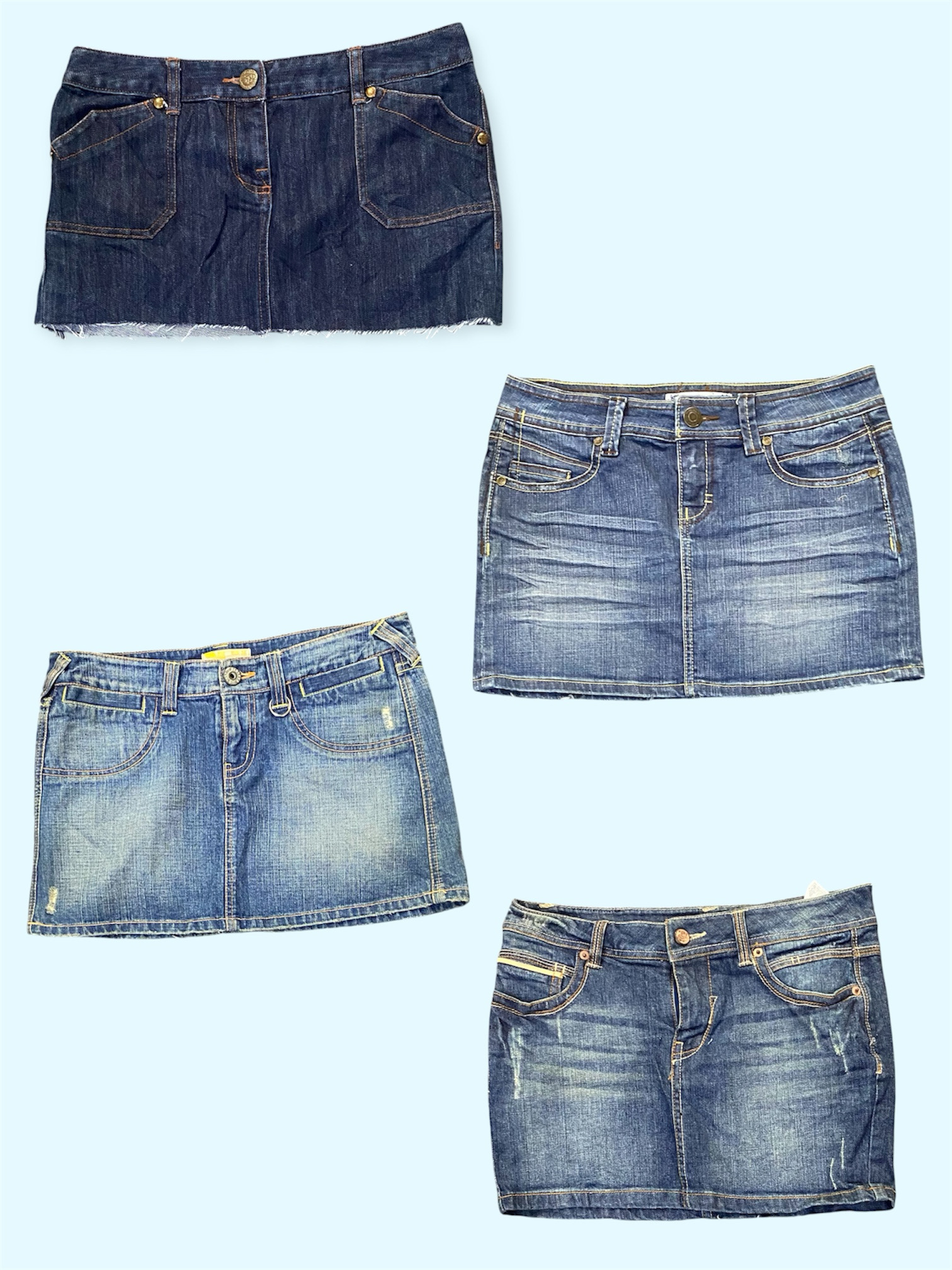 Faldas mini de mezclilla azul vintage lavadas (TS:1067)