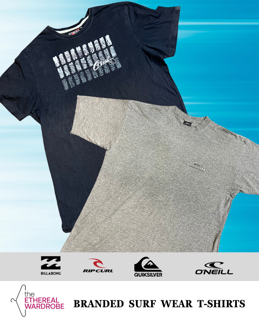 T-shirts imprimés de surf incluant QuikSilver, BillaBong, O'Neill et RipCurl