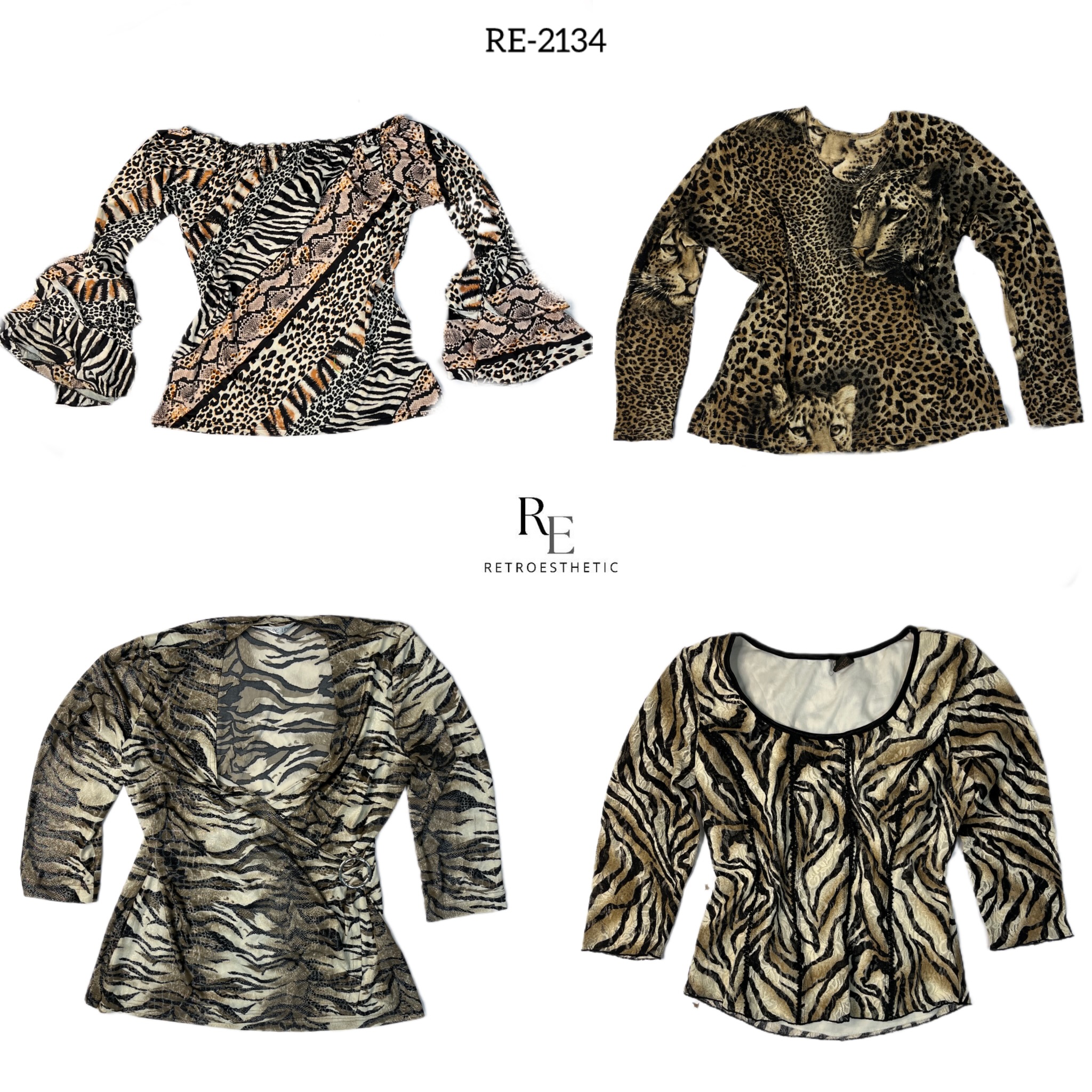 Y2K Animal Printed Full Sleeve Mesh Mix Tops (RE-2134)