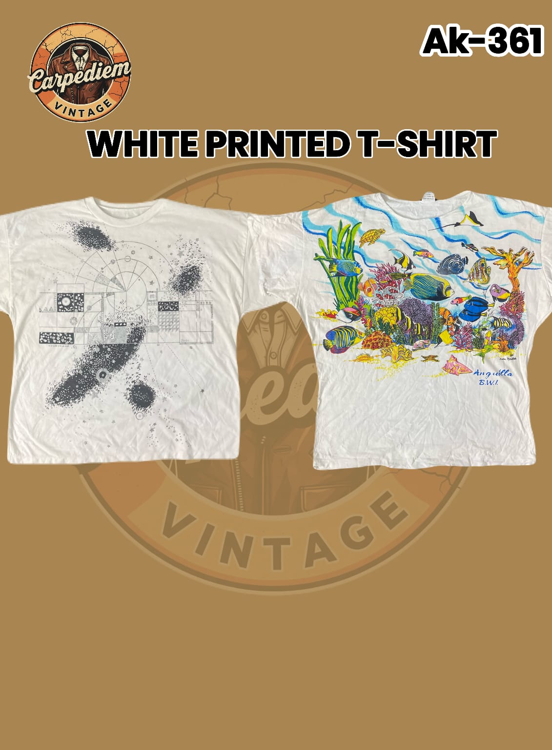 ホワイトプリントシングルステッチTシャツ Ak-361