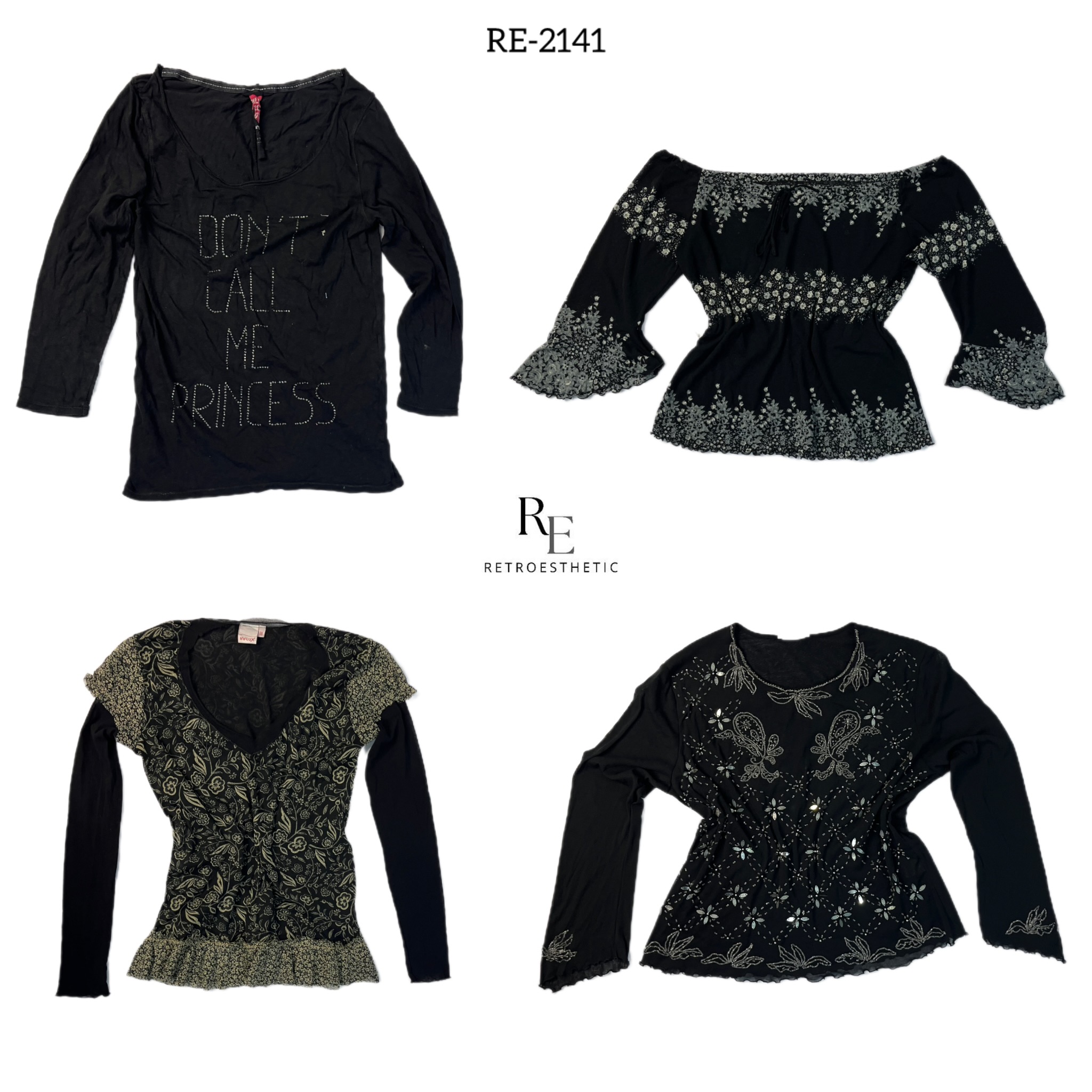 Y2K Black mesh Full Sleeve LA Tops (Re-2141)