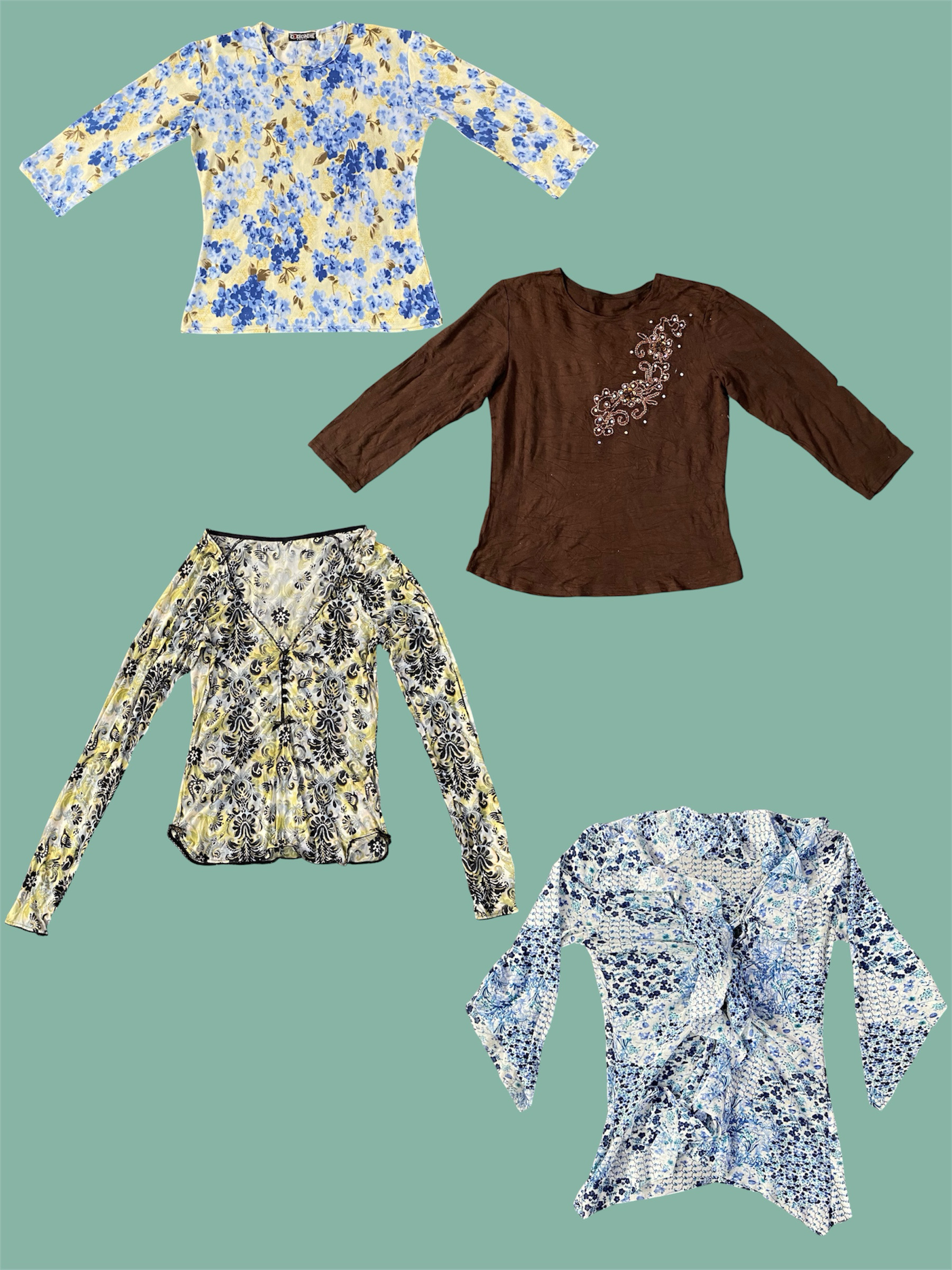 Y2K Fashion Revival: Floral Tops & Embellished Tees (TS-1084)