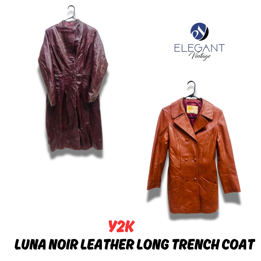 Y2K Luna Noir Leather Trench Coat - EV1040