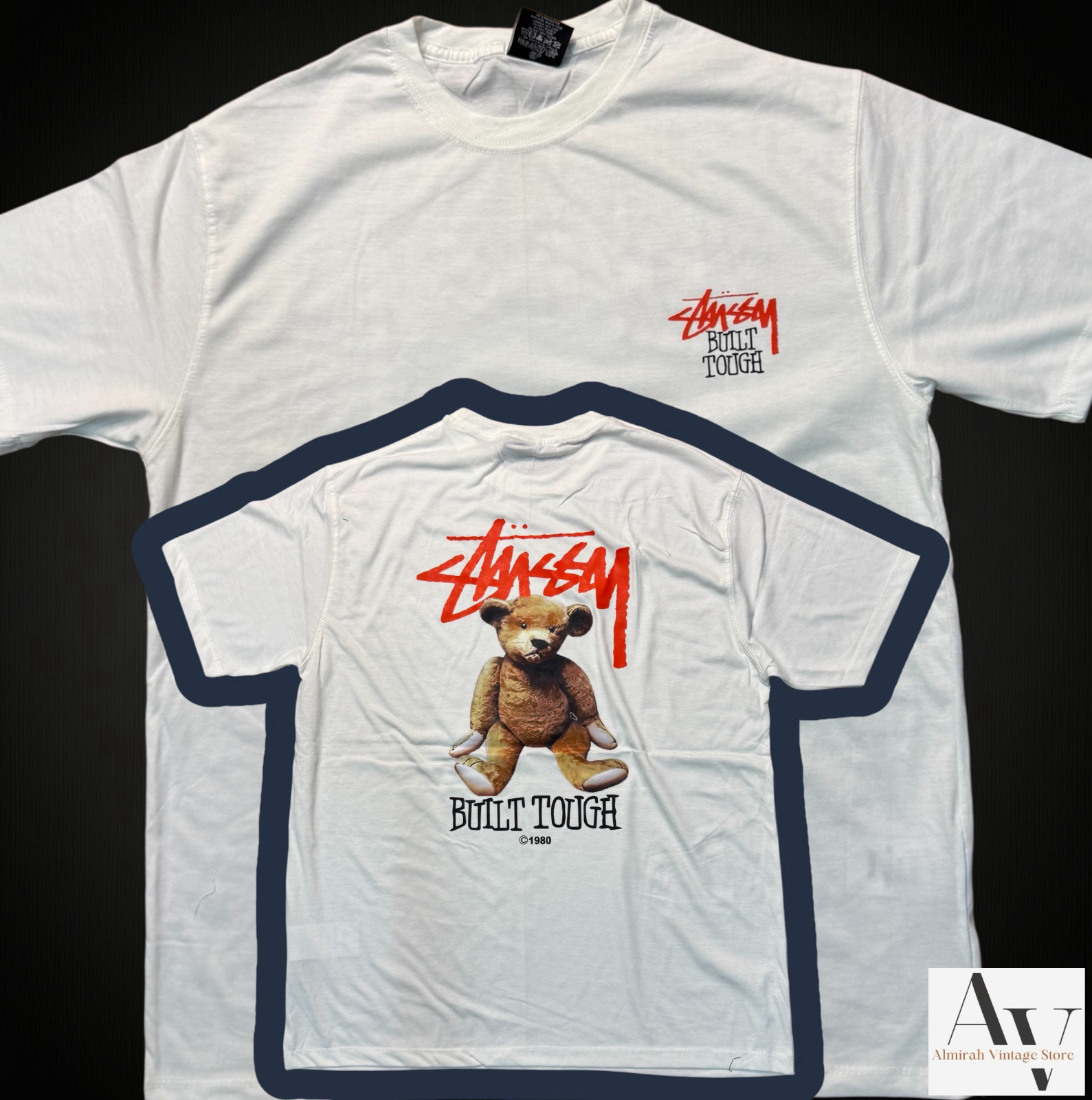 Stussy rework style teady bear white tee
