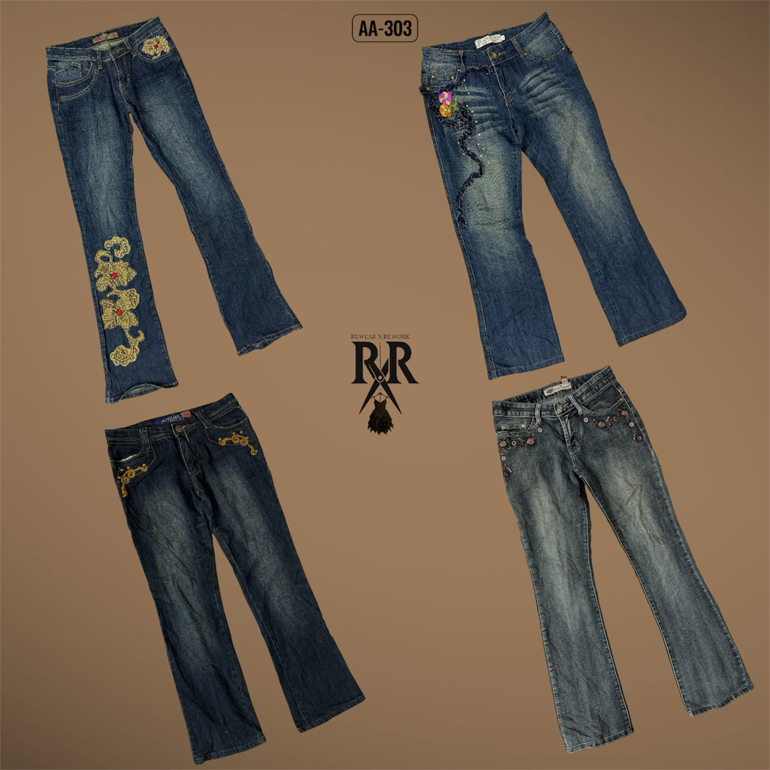 Y2K Britney Era Embroidery Mix Denim Jeans (AA-303)