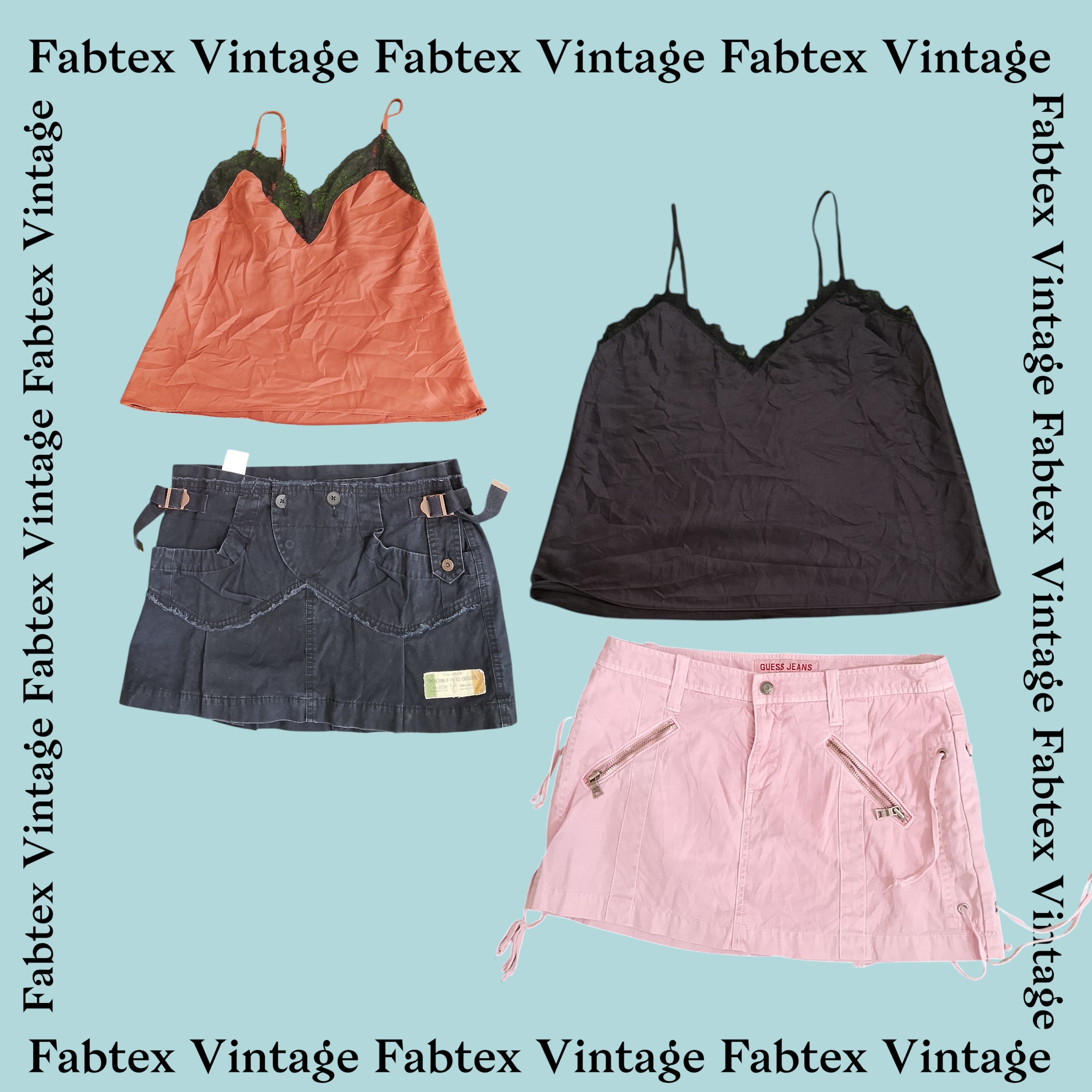 (FV-107) Y2K Silk Cami & Micro-mini skirt (brand- Guess,Mudd, Victoria Secret, Diesel)