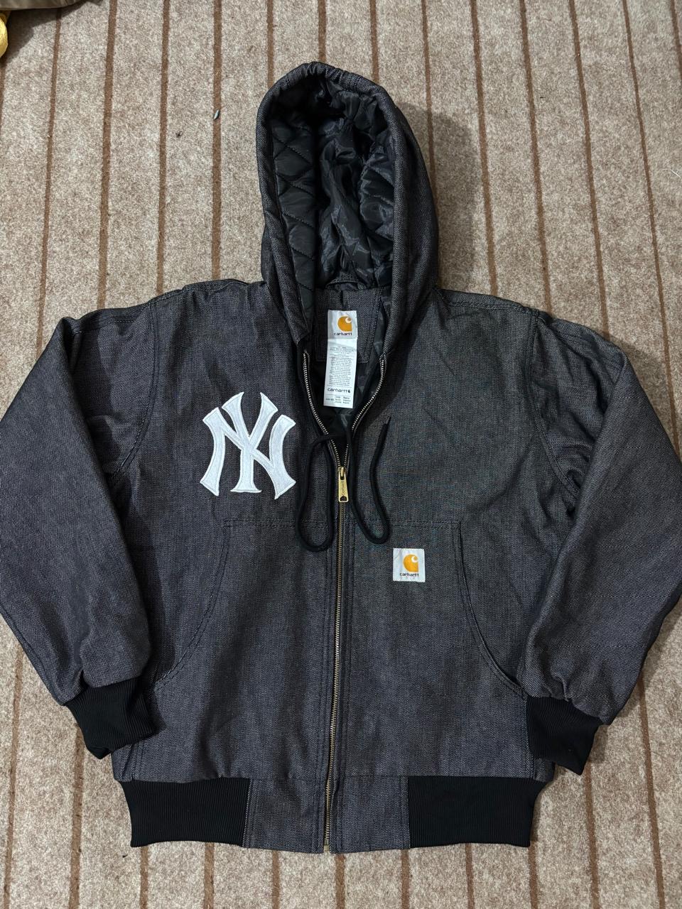 REW-Carhartt X NY (Yankees) Giacche Attive in Denim Nero Rielaborato