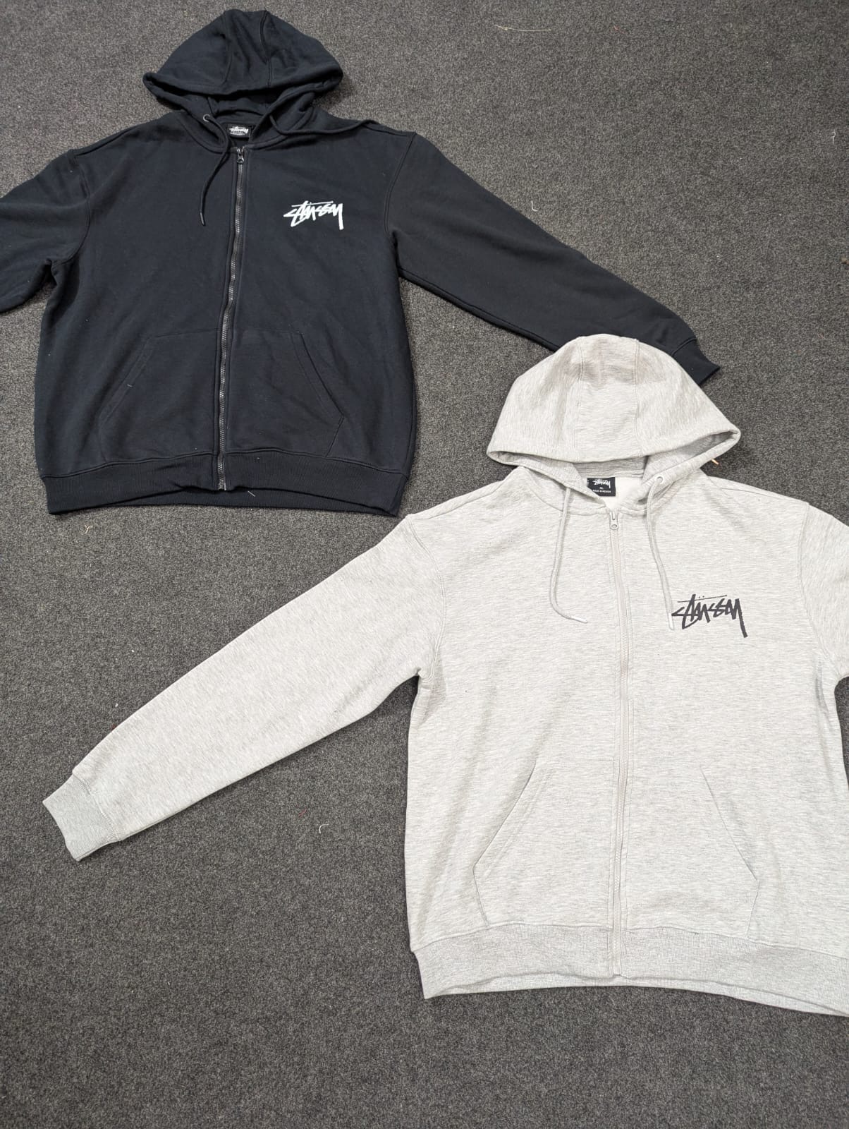 REW-STUSSY Sudaderas con capucha de cremallera estilo rework