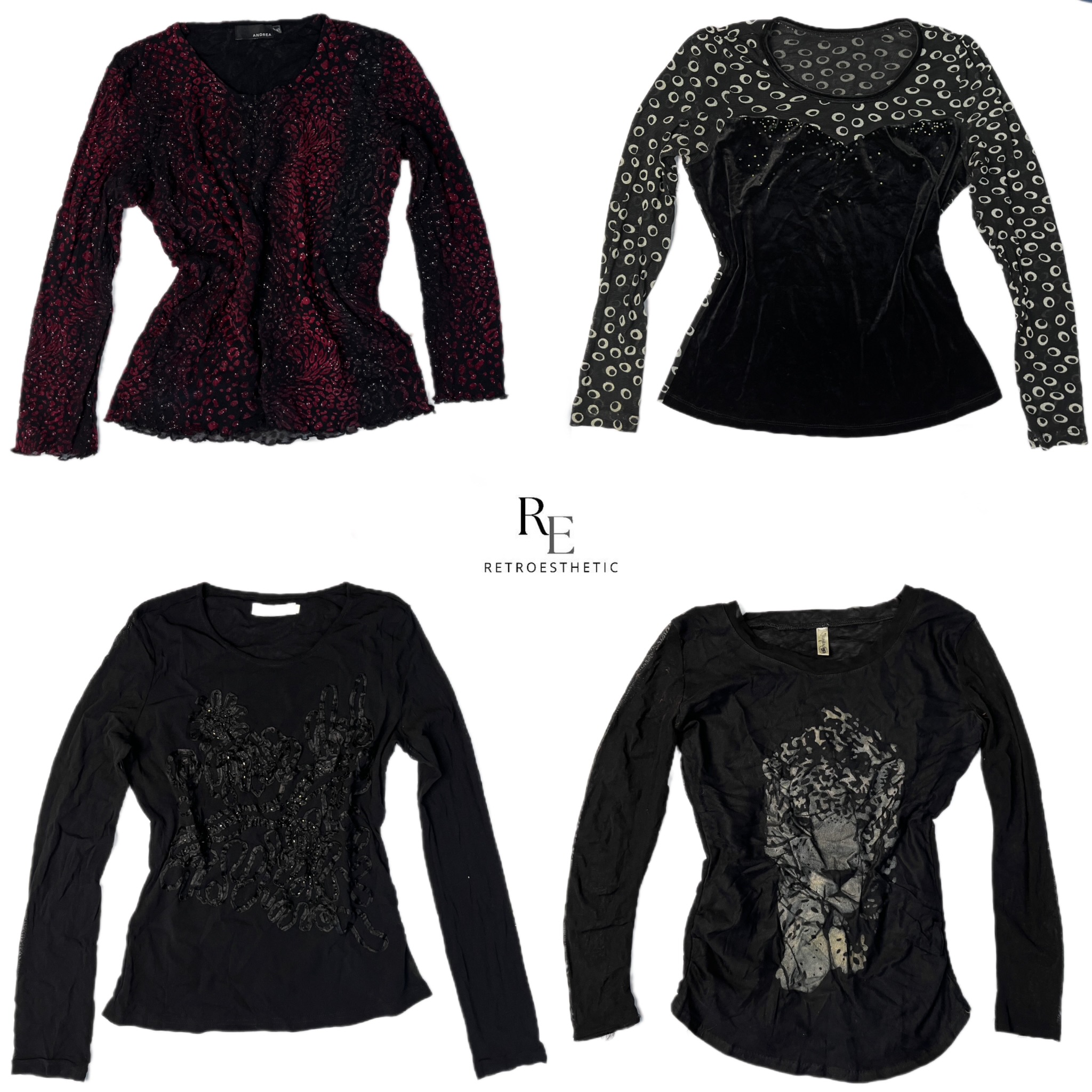 Y2K All Black Gothic Mesh Tops (RE-2178)