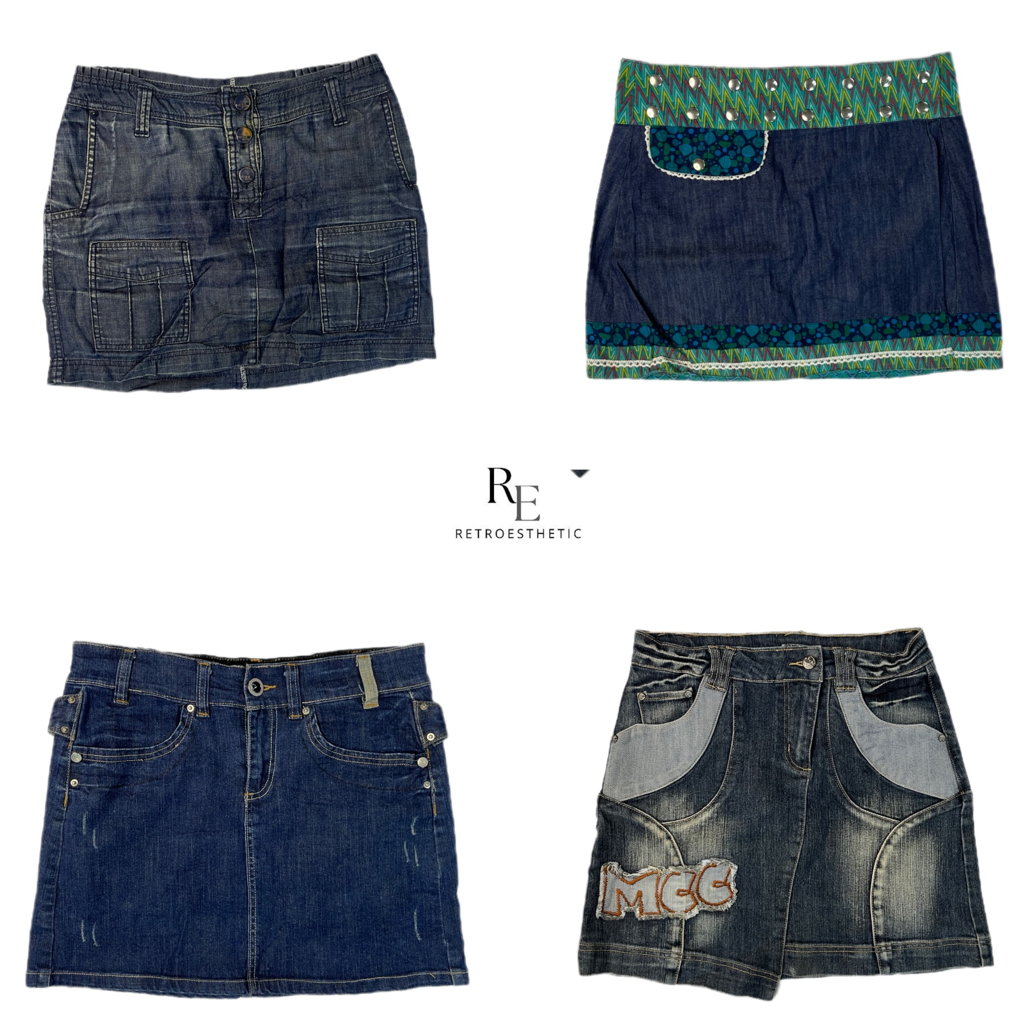 Minissaias de jeans únicas da Era Britney Y2K (RE-2179)
