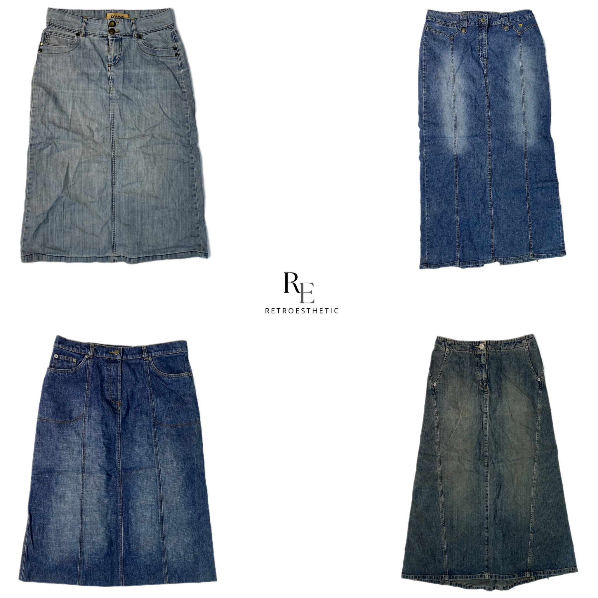 Saia de Mistura de Denim da Era Britney Y2K (RE-2181)