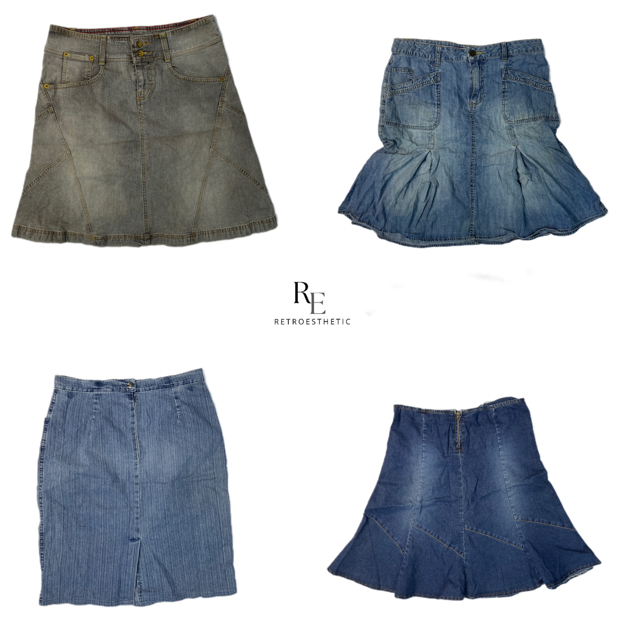 Saia Midi de Denim da Era Britney Y2K (RE-2184)