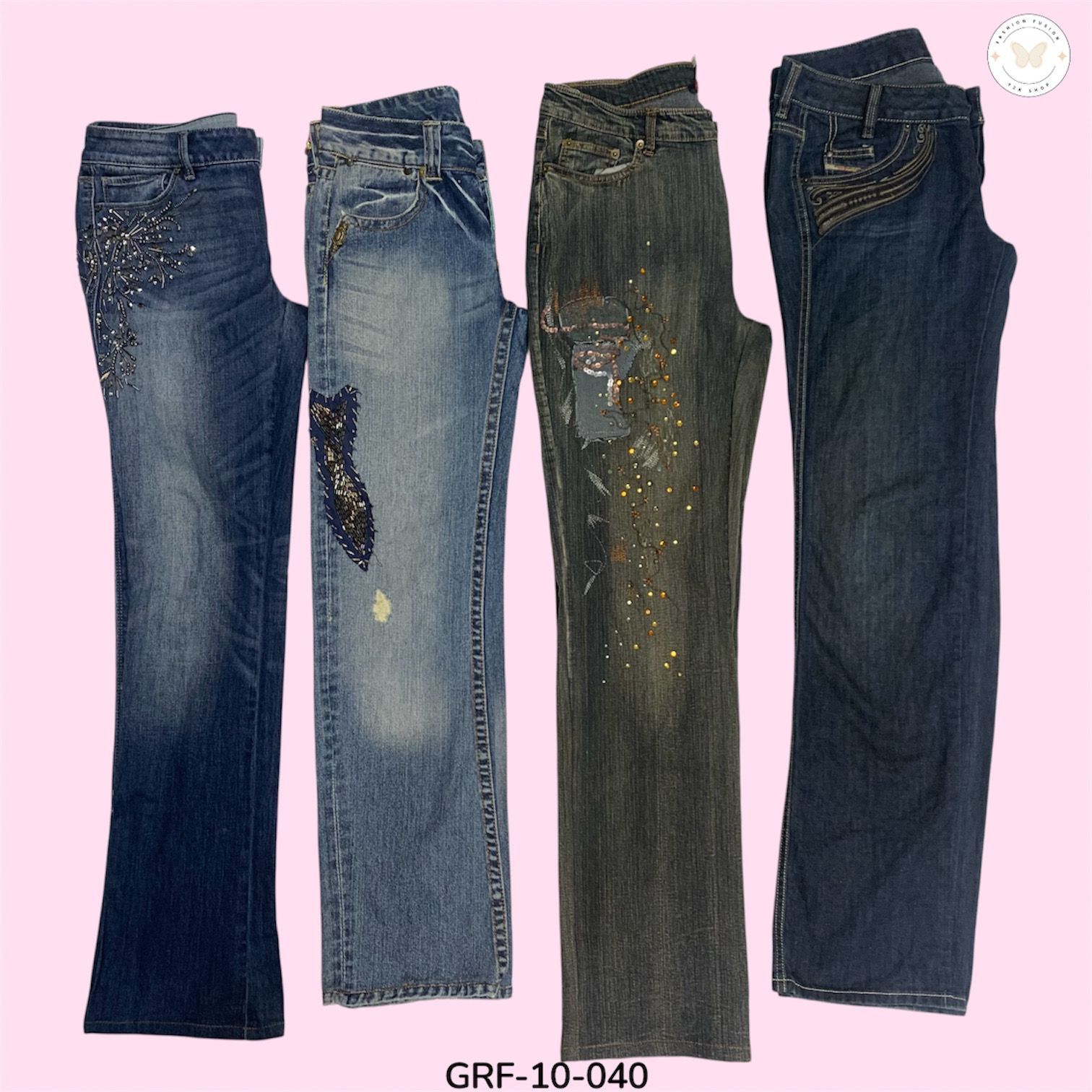 ヴィンテージY2K刺繍ジーンズ – アイコニックなレトロデニム美学 (GRF-10-040)
