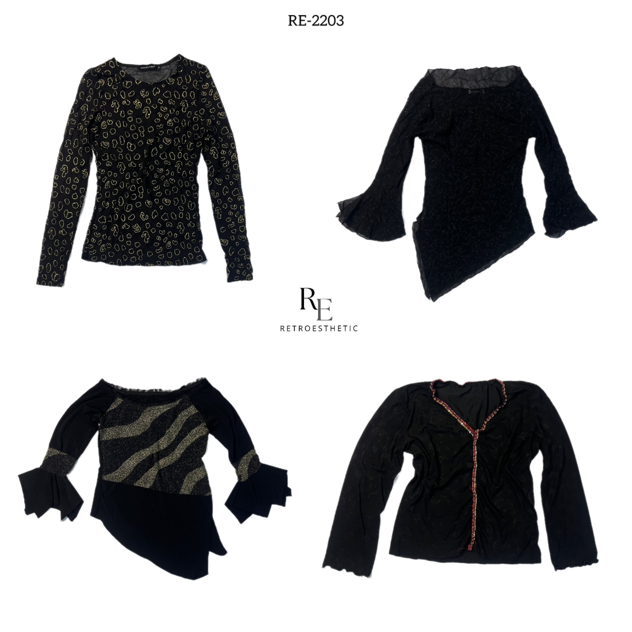 Y2K Black Gothic Mesh Full Sleeve Tops (RE-2203)