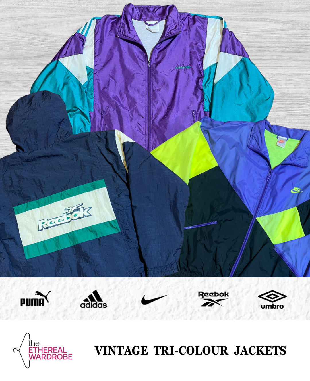 ヴィンテージ トリカラー ジャケット Nike, Adidas, Reebok, Puma, Umbro and Lotto