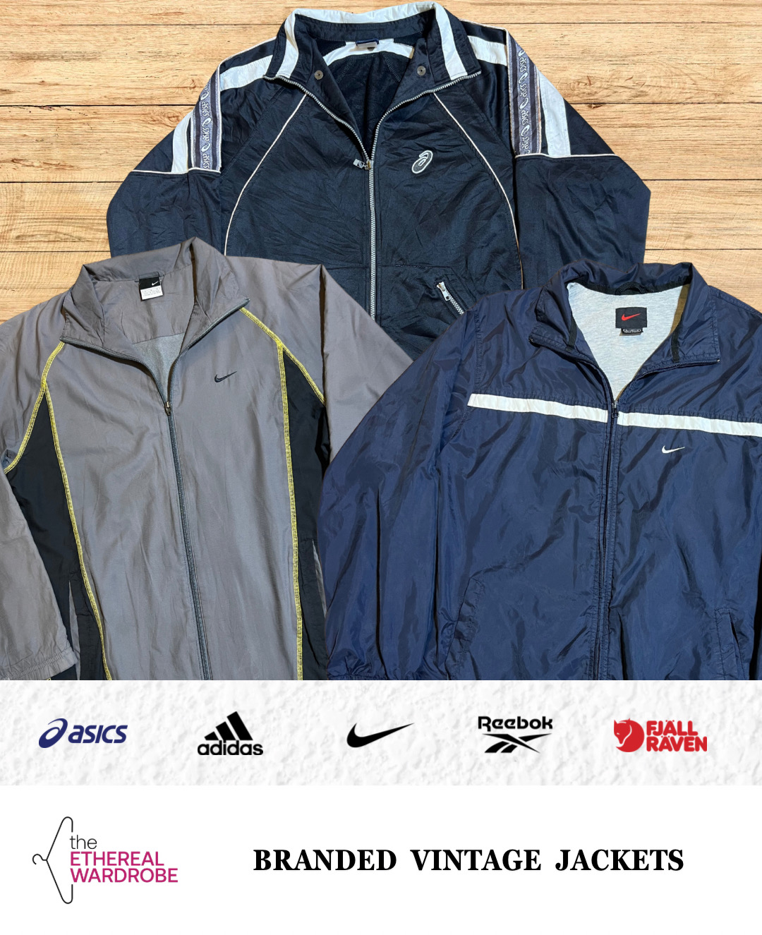 プレミアムブランドジャケット ヴィンテージ Nike, Adidas, Reebok, Fjallraven, Chaps と asics