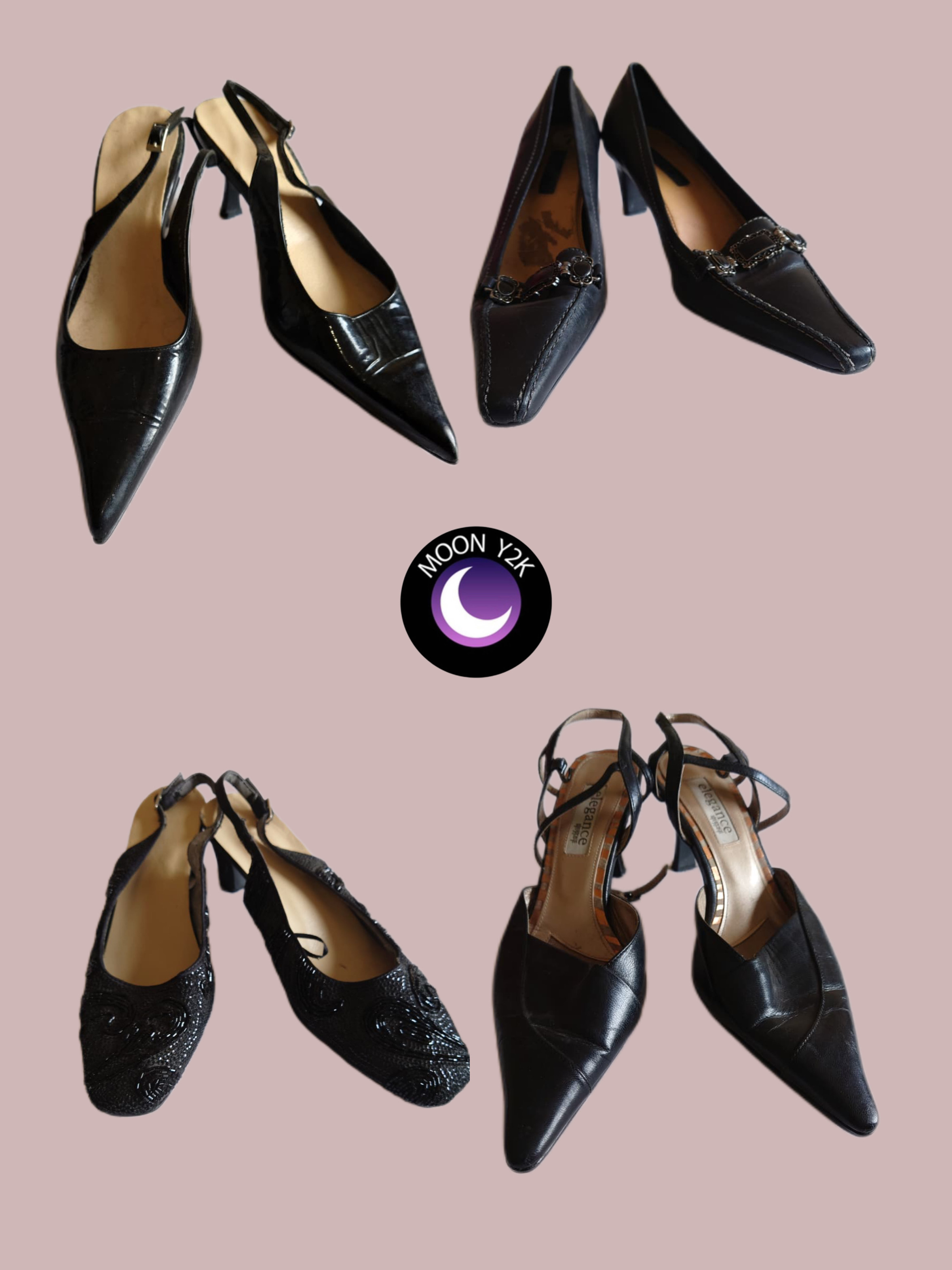 Y2K Pointy Black Kitten heels (M-699)