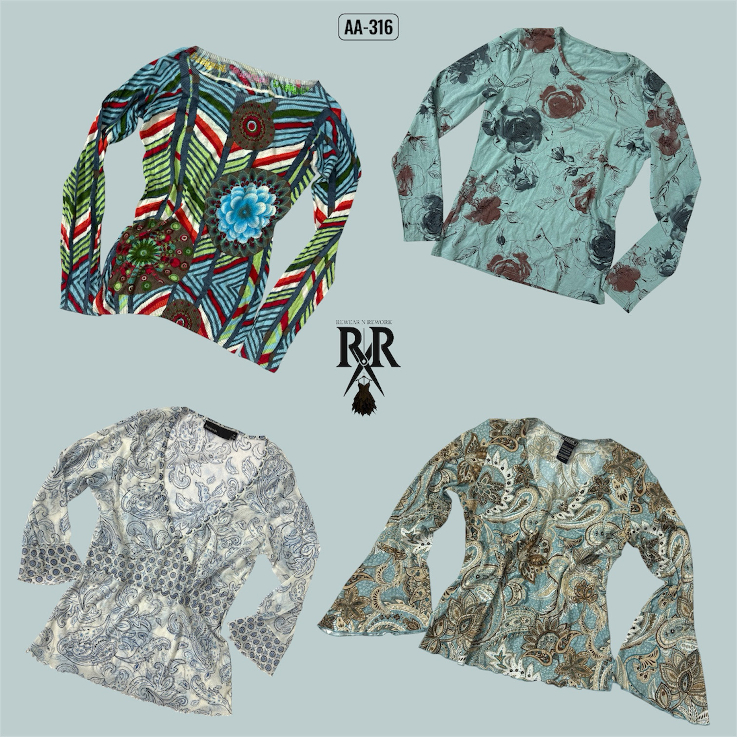 Y2K Teal Dreamwave Full Sleeve Tops (AA-316)