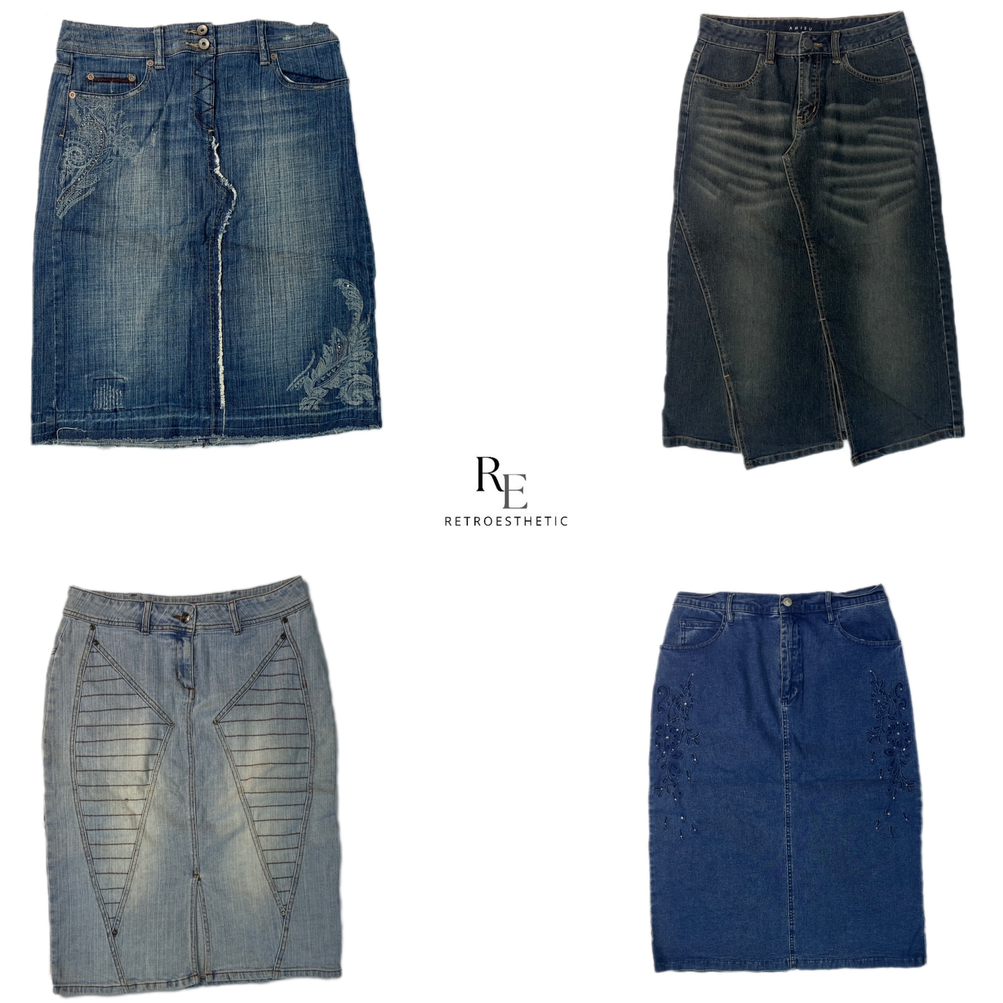 Y2K Cyber Girl Era Denim Midi Skirts (RE-2213)