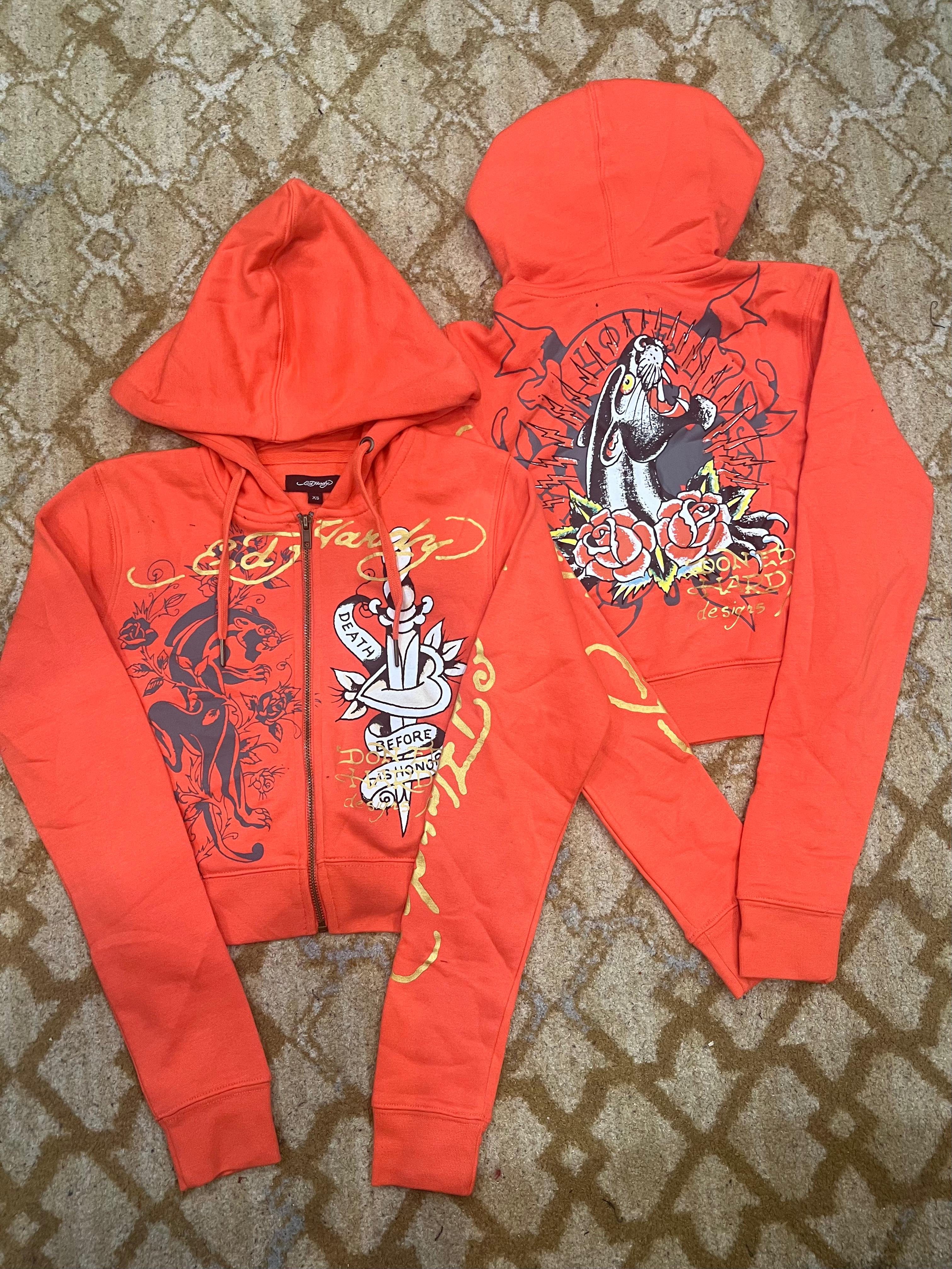 Ed Hardy Damen Orange Zip-Hoodies