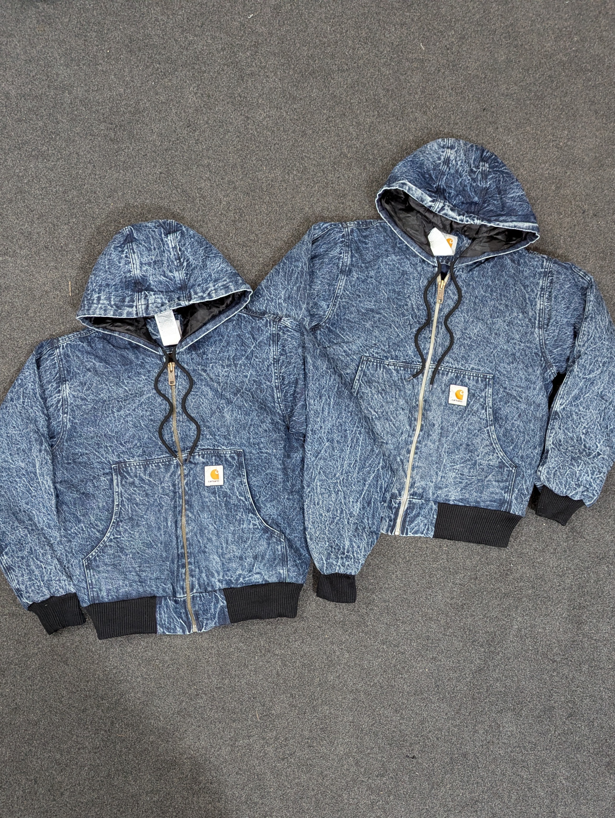 Jaquetas com capuz de denim azul lavado com ácido estilo refeito Vintage Carhartt