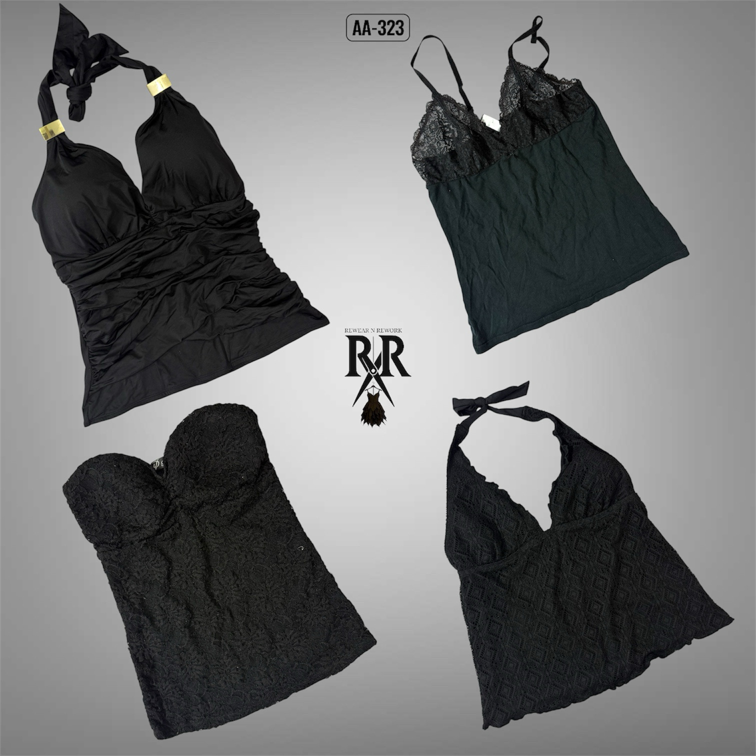 Y2K All Black Gothic Cami Tops (AA-323)