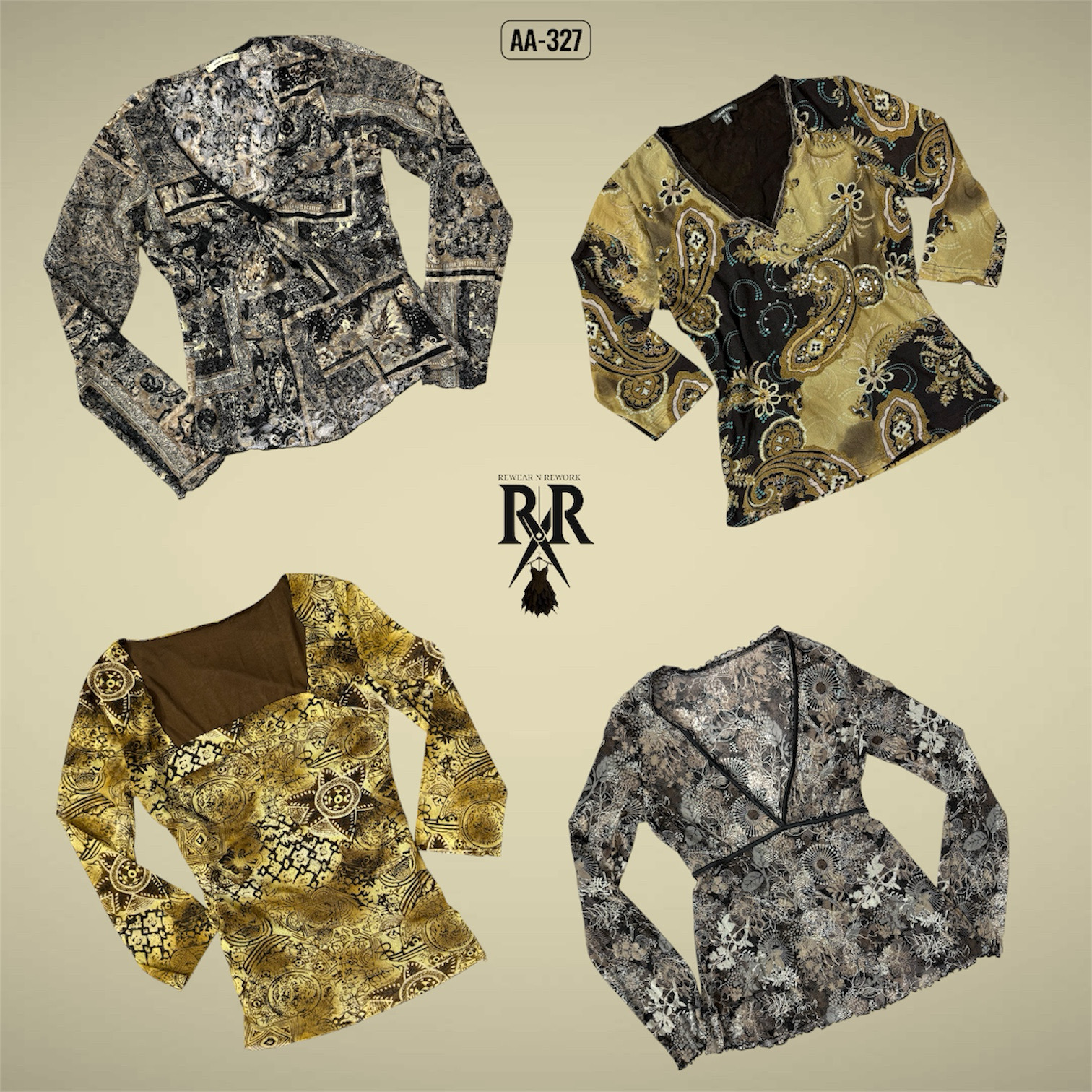 Y2K Boho Earthy Tone Full Sleeve Mesh Tops (AA-327)