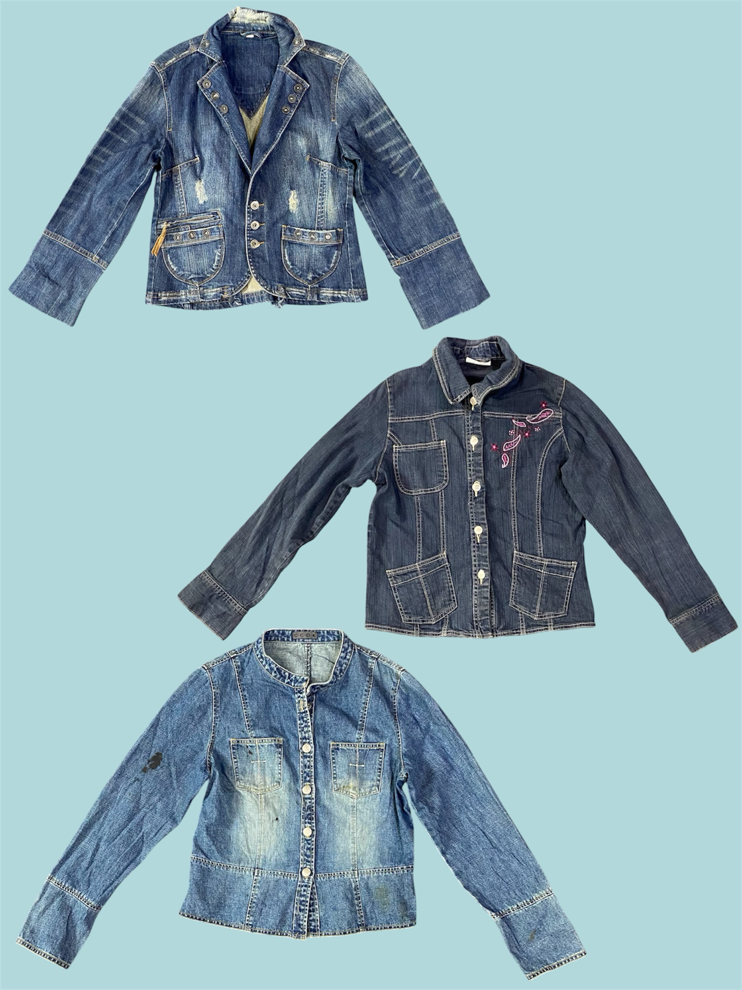 Giacche di jeans vintage Y2K distressed (TS-1150)