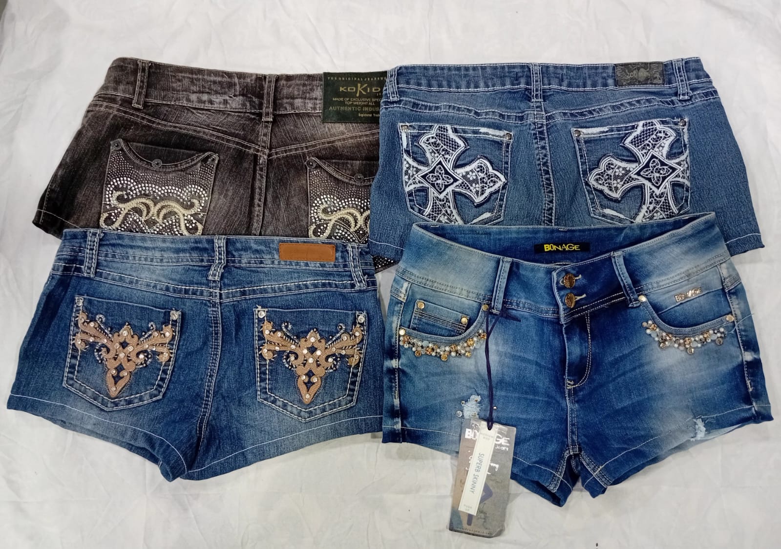 IQ0923 Y2K Style Édition Glam Upcyclée Mini Shorts
