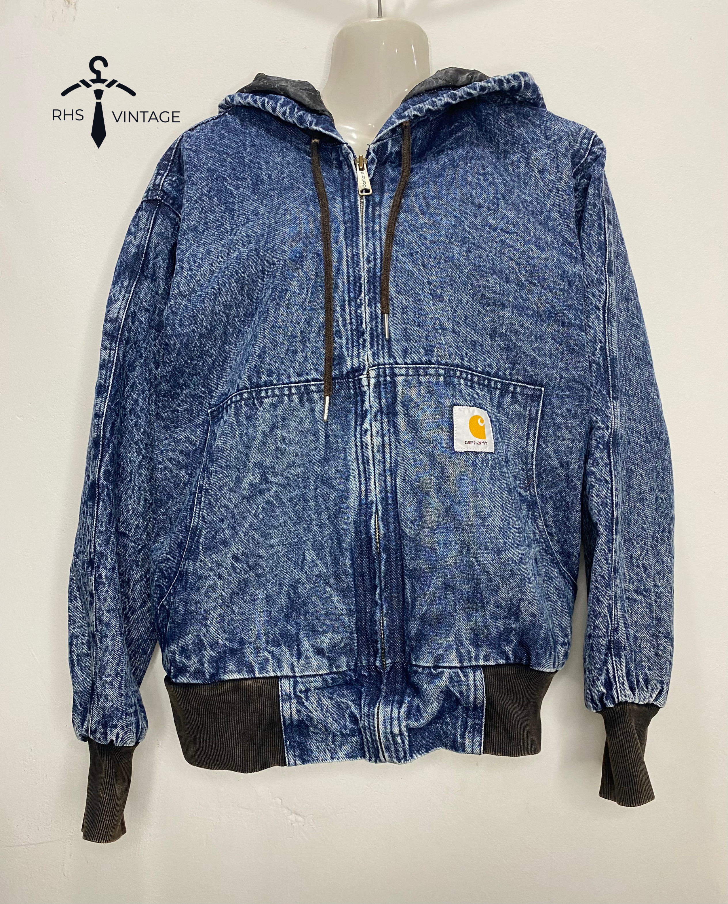 Giacca in denim acid wash stile rework Carhartt
