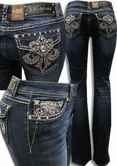 Bestickte Damen Y2K Flare Jeans.