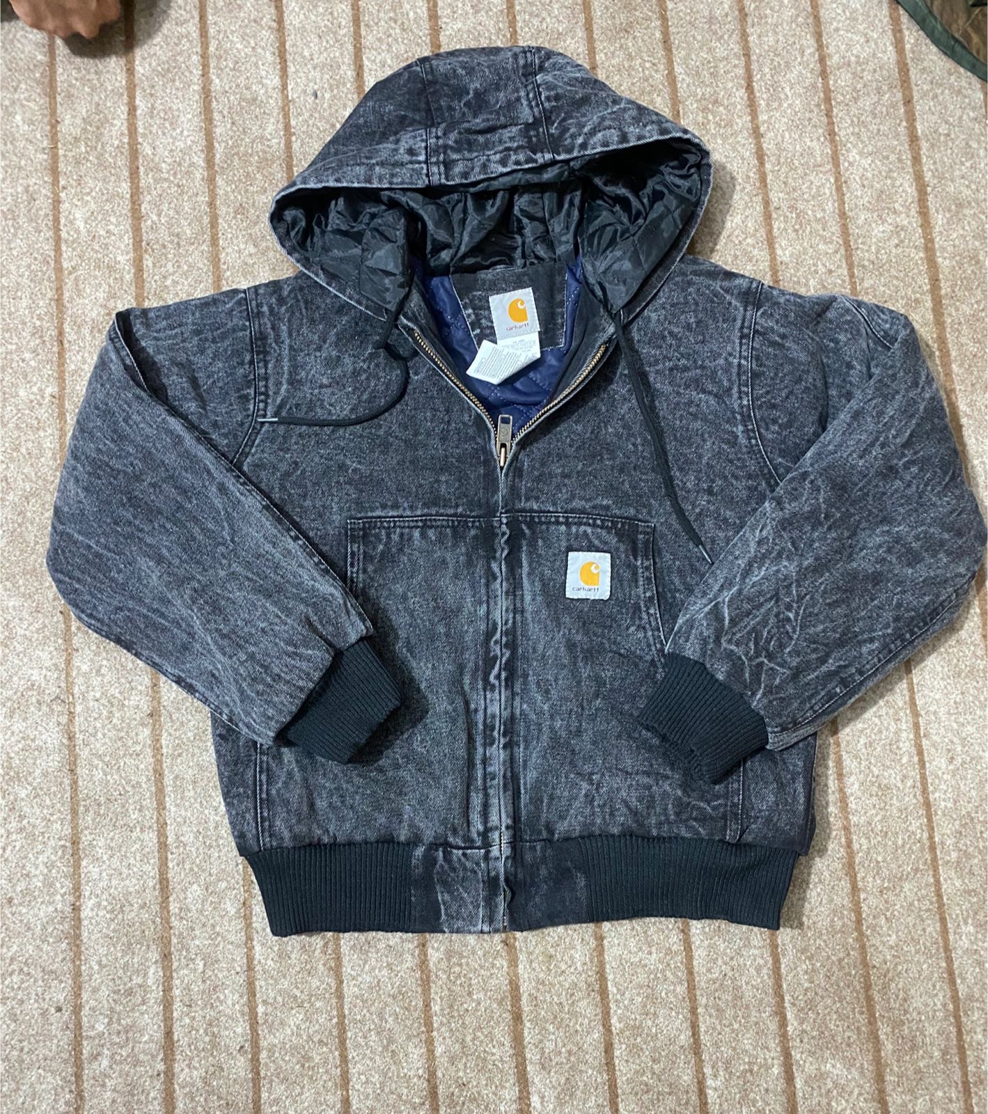 ヴィンテージ カーハート リワークスタイル アシッドウォッシュ ブラックデニム フードジャケット