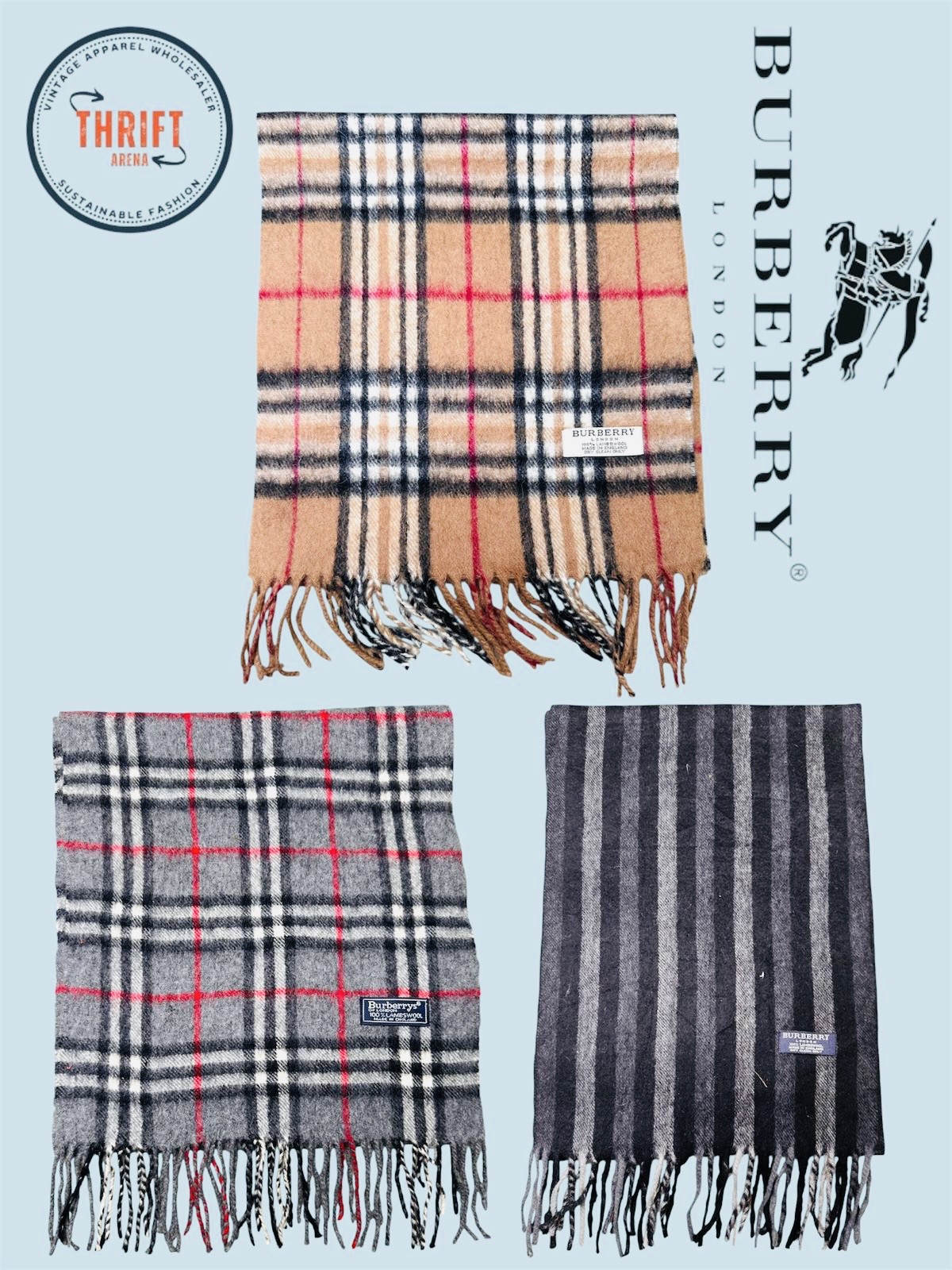 T1821 Burberry Scarves 🧣 100% Authentic Cashmere/Wool Selection (Pink & Black)