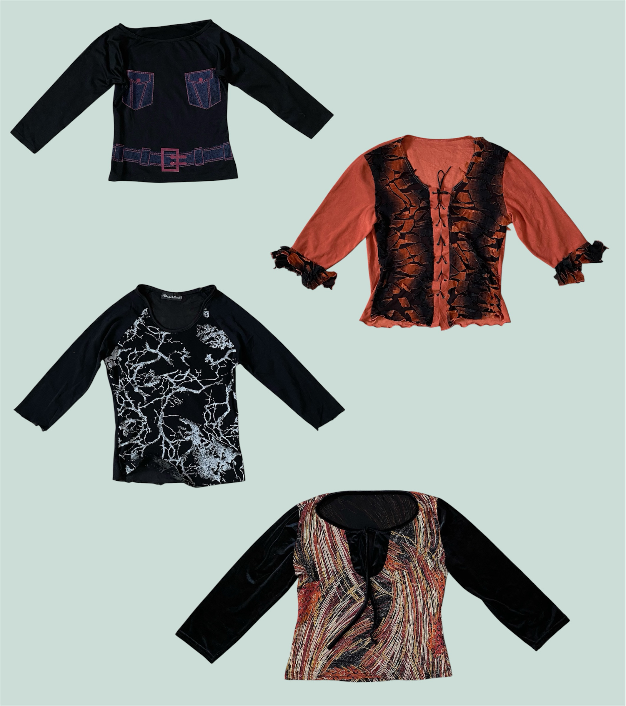Y2K Grunge Fairycore Mesh Long Sleeve Top Bundle (TS-1173)