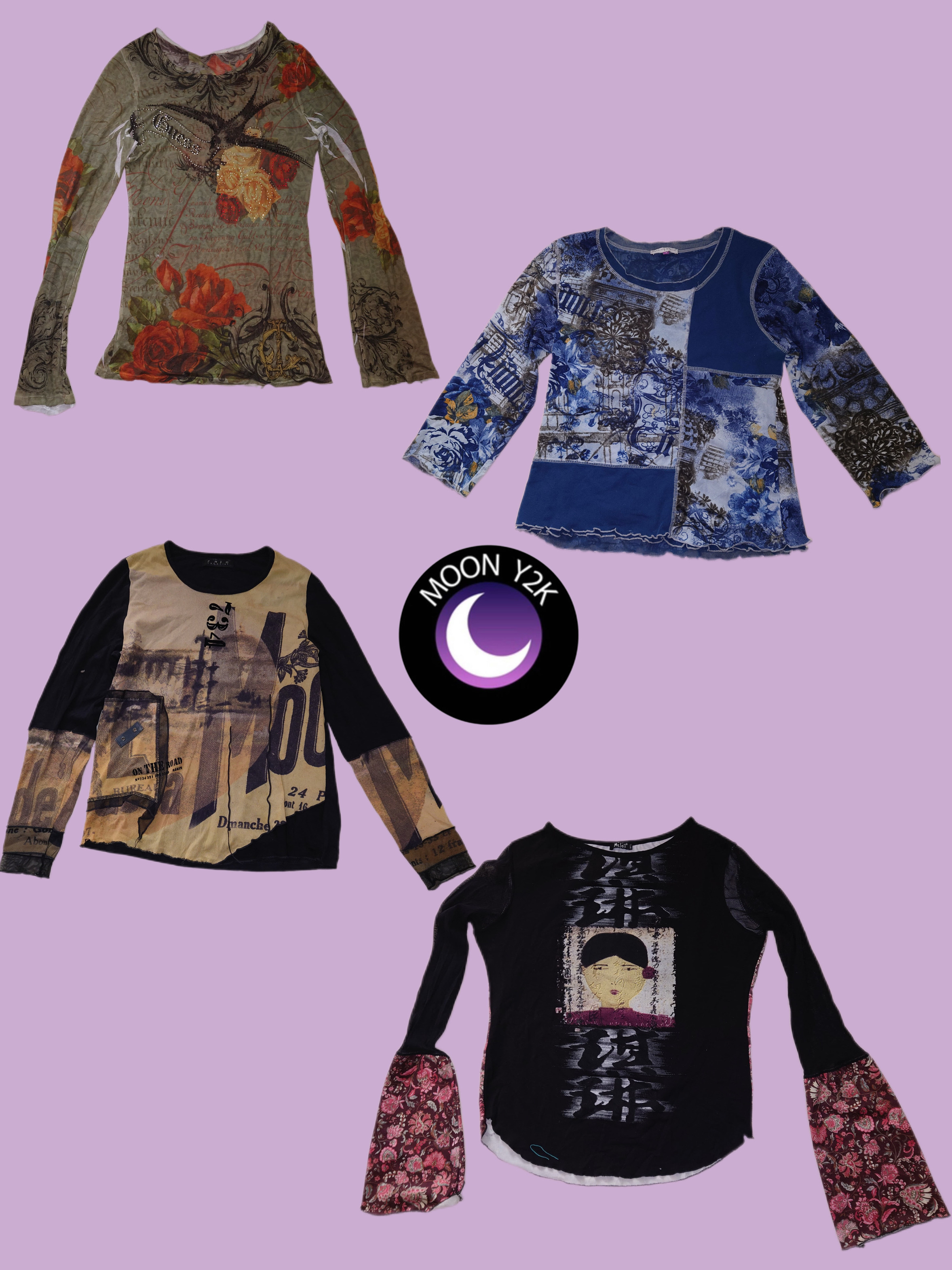 Y2K Crazy Graphic Printed Mesh-Oberteile Mix (M-736)