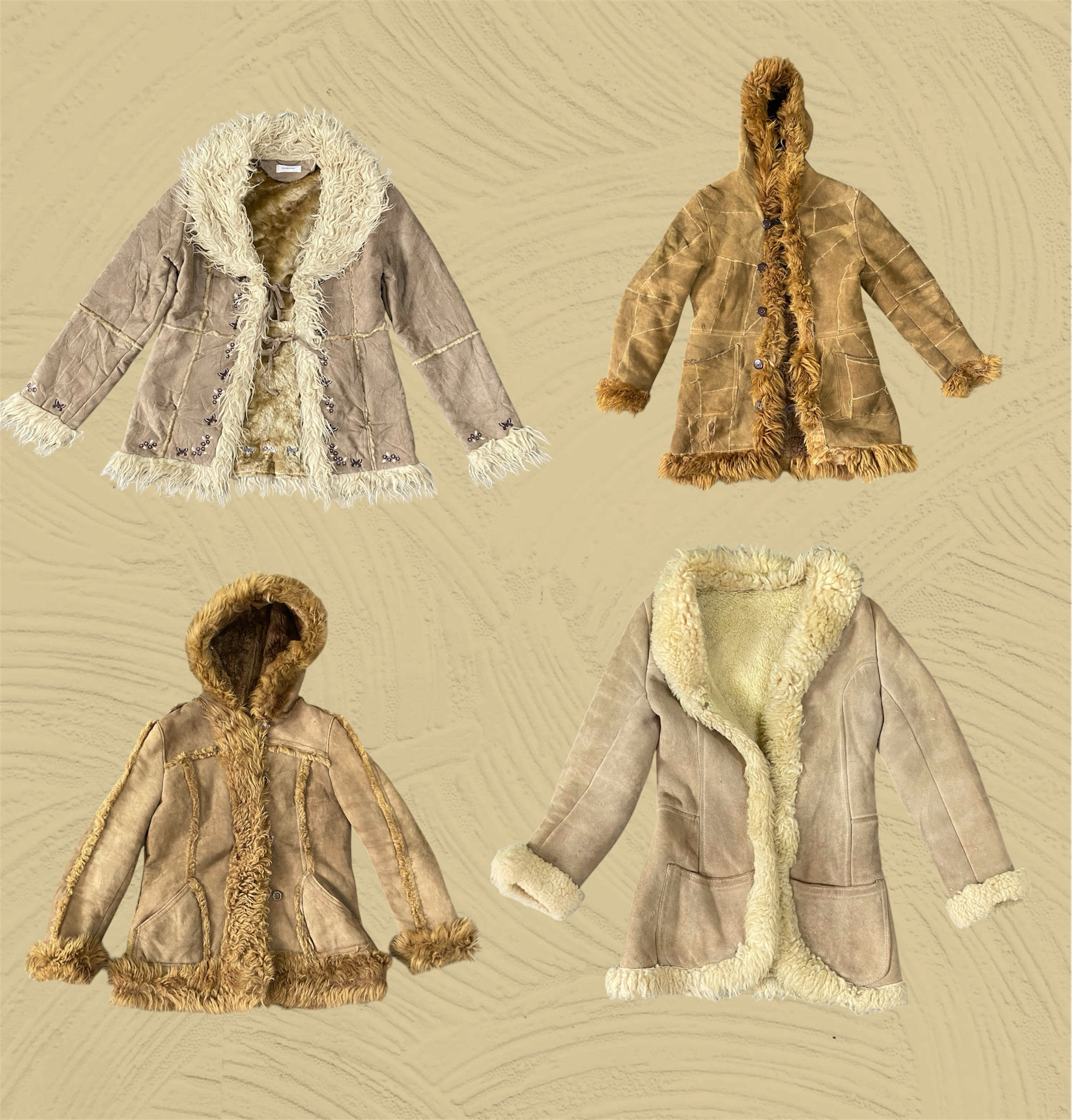 Jacket in pelle scamosciata shearling Boho degli anni '70 Penny Lane (TS:1121)
