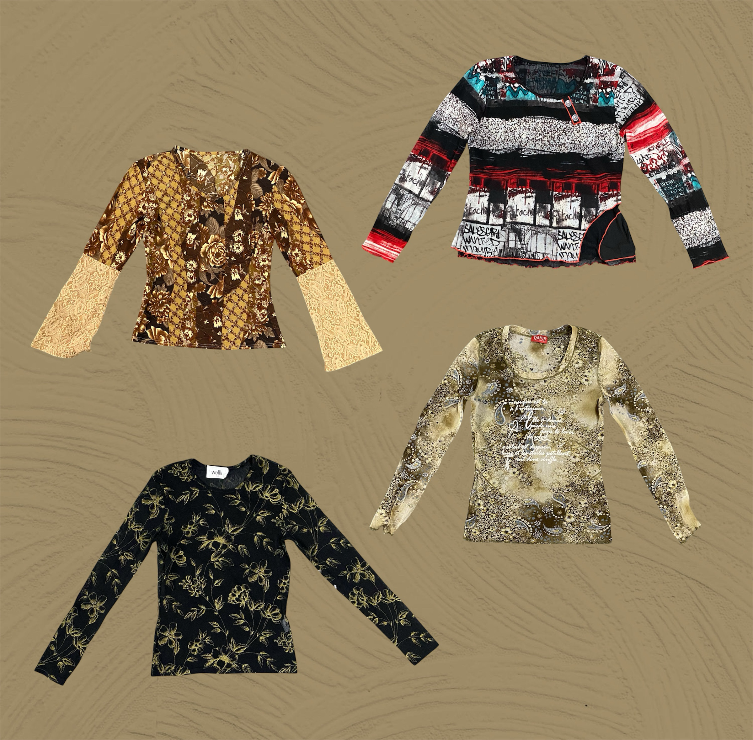 90s/00s Abstract Print Long Sleeve Top(TS:1127)