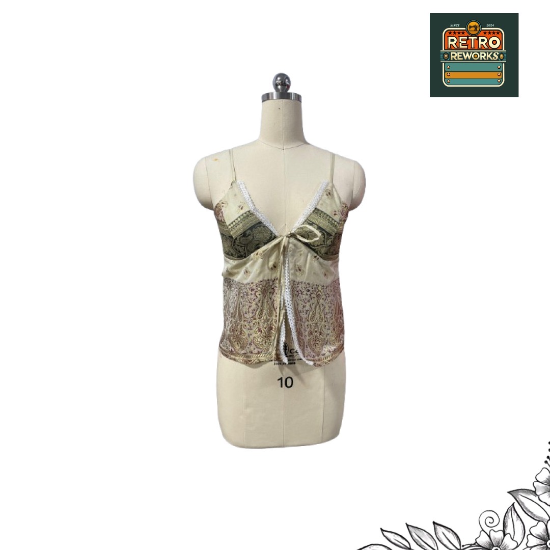 Upcycled style Lace Trim Khaddi Silk Cami Top