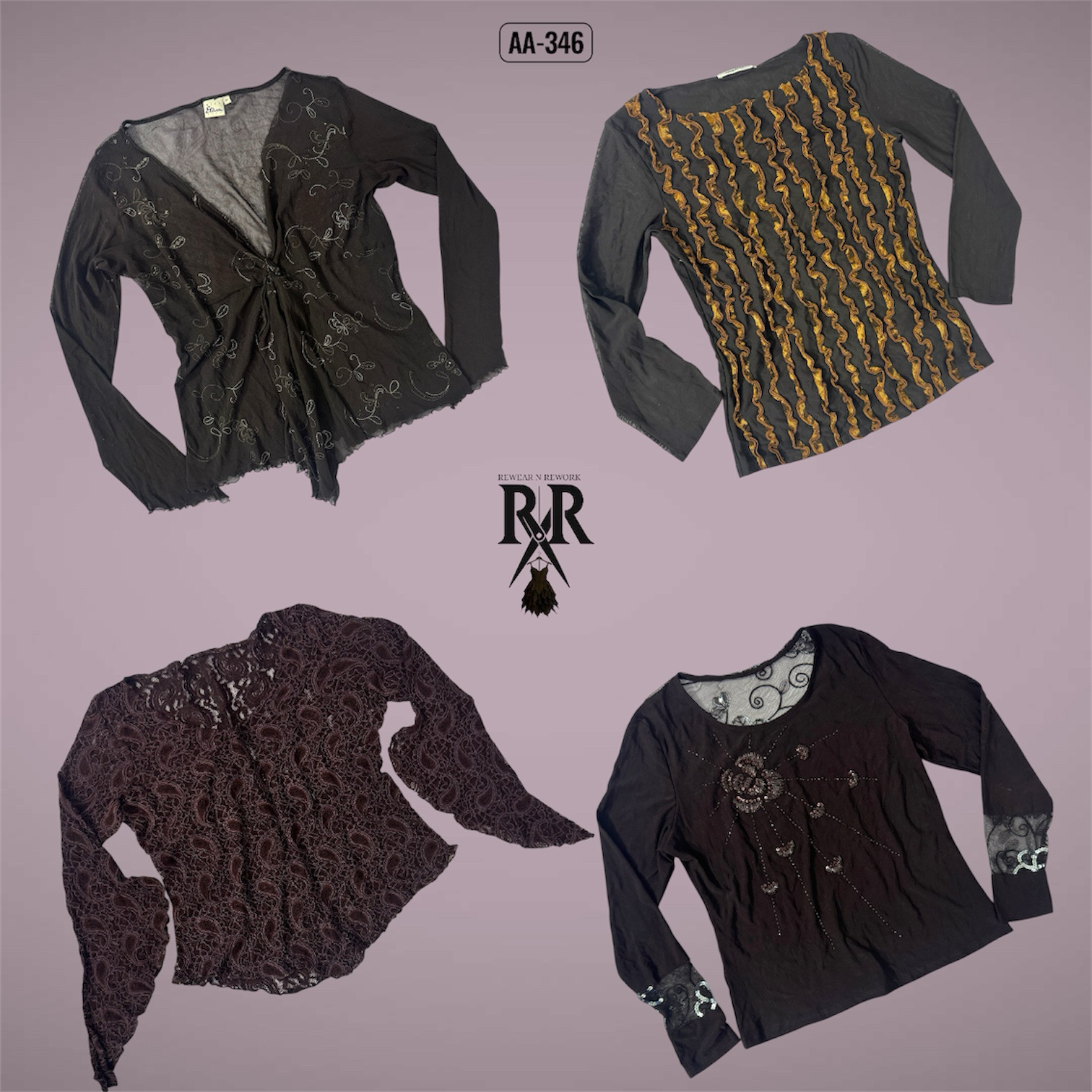 Y2K The Dark Grunge Mesh Mix Full Sleeve Tops (AA-346)