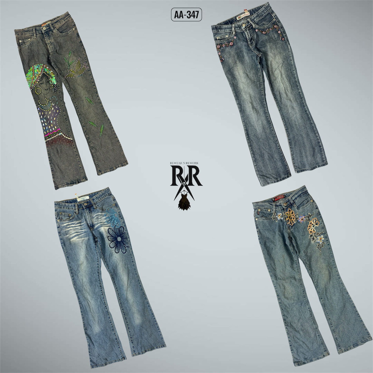 Y2K IT Girl Unique Mix Denim Jeans (AA-347)