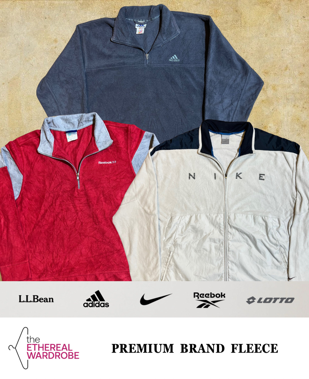 ヴィンテージのNike、Adidas、Reebok、Lotto、L.L.Beanのブランドフリース