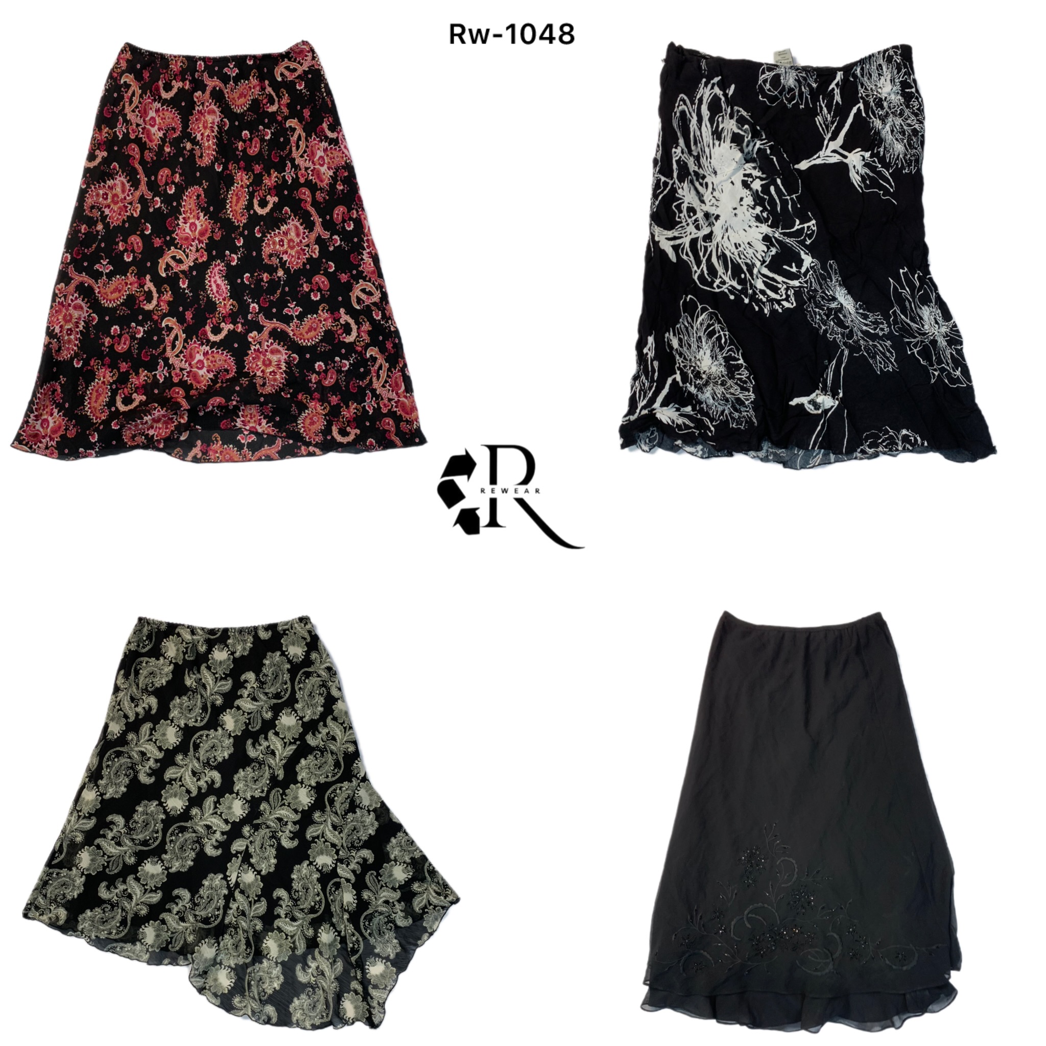 Y2K Black Rave Floral Poly Skirts (Rw-1048)