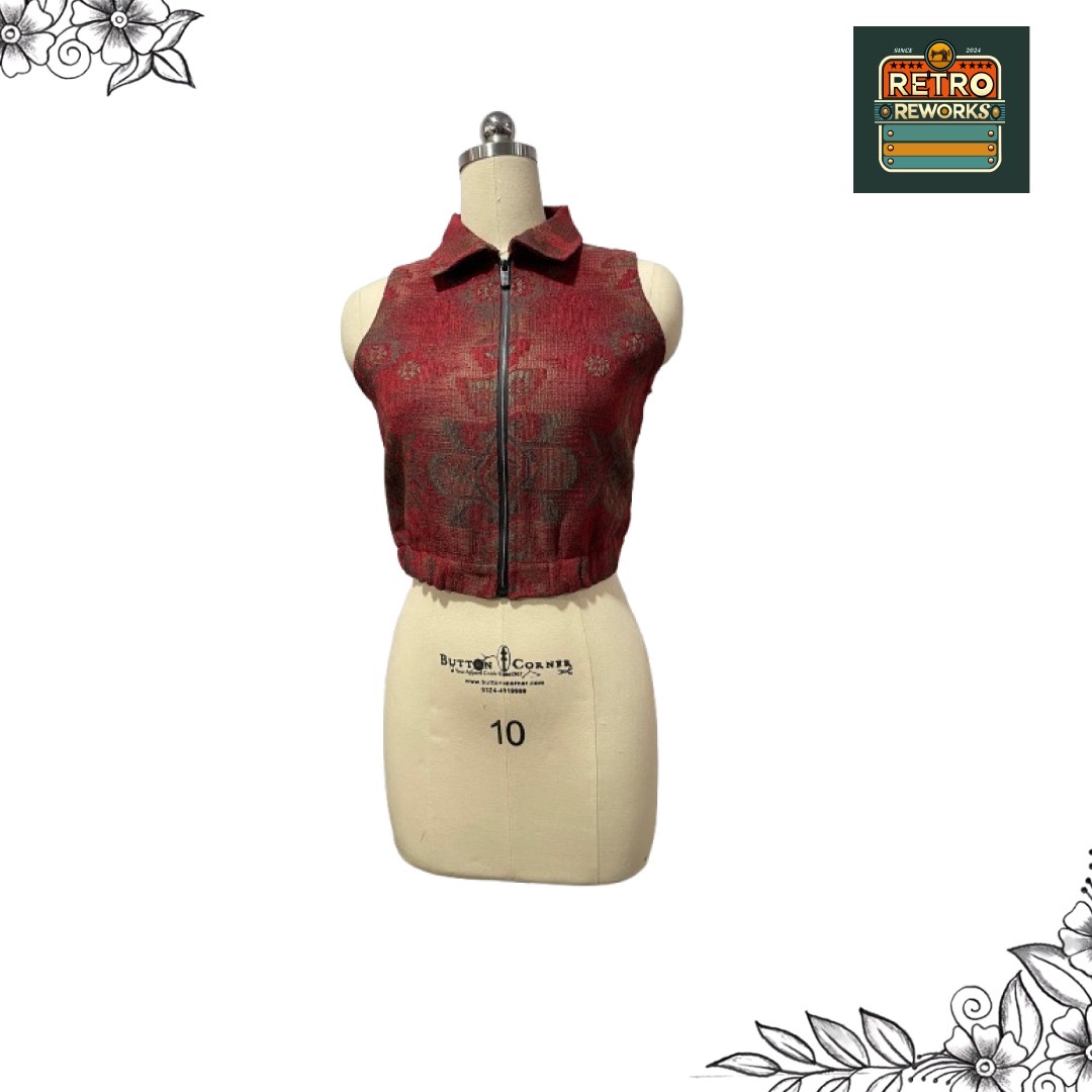 SS25 Upcycled Curtain Tapestry Cropped Vest