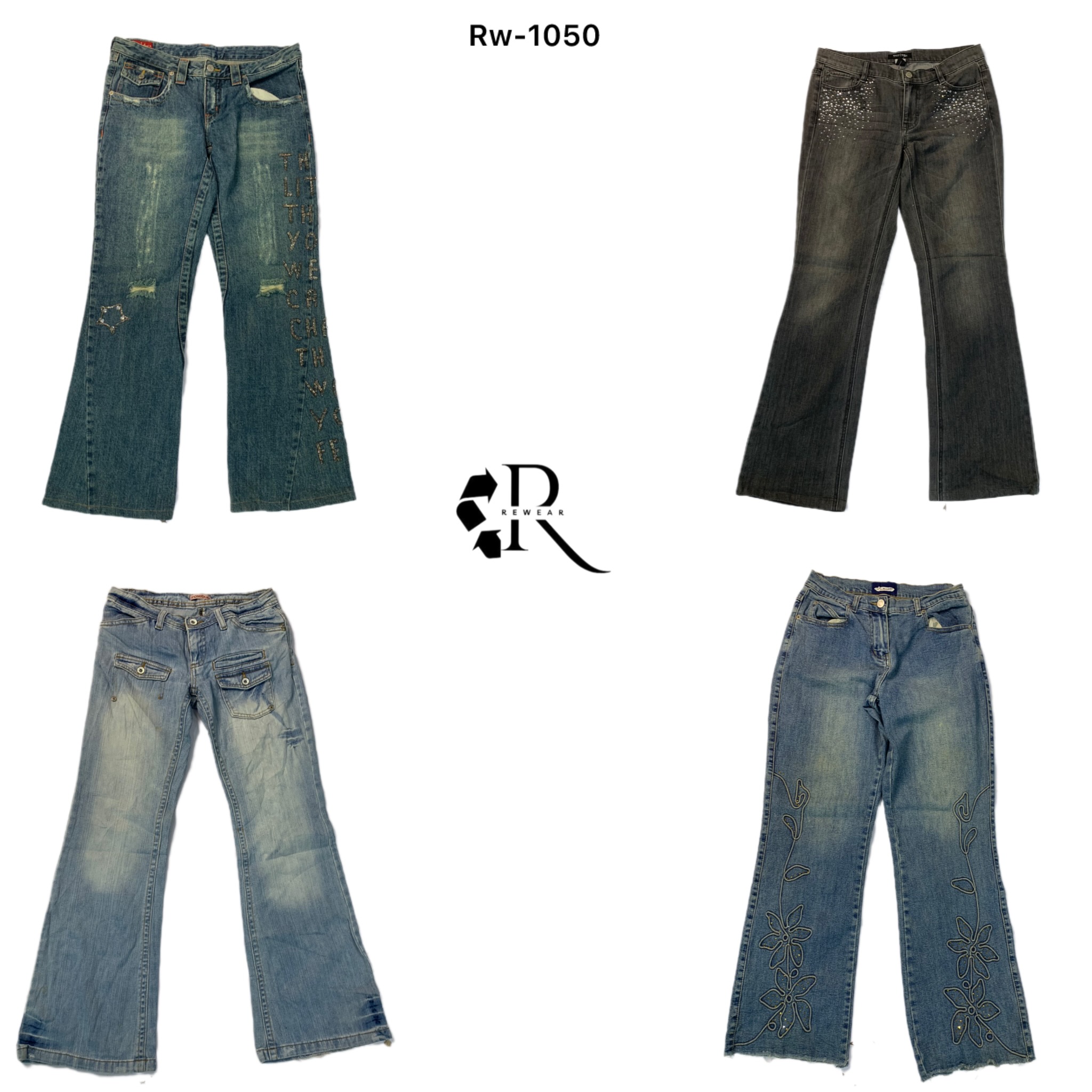 Y2K Uniqe Denim Flared Jeans (RW-1050)