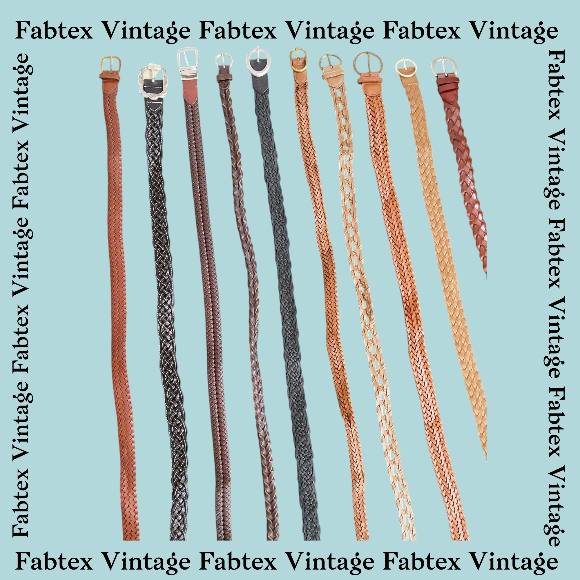 (FV-209) Vintage Braided Leather Belts Mix - Y2K B..